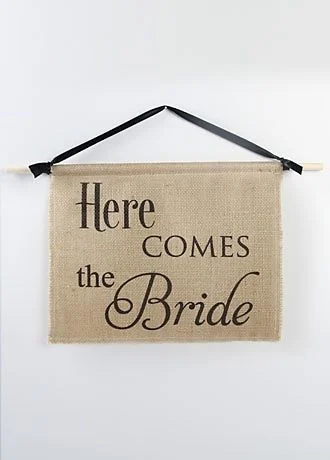 Burlap Here Comes the Bride Sign