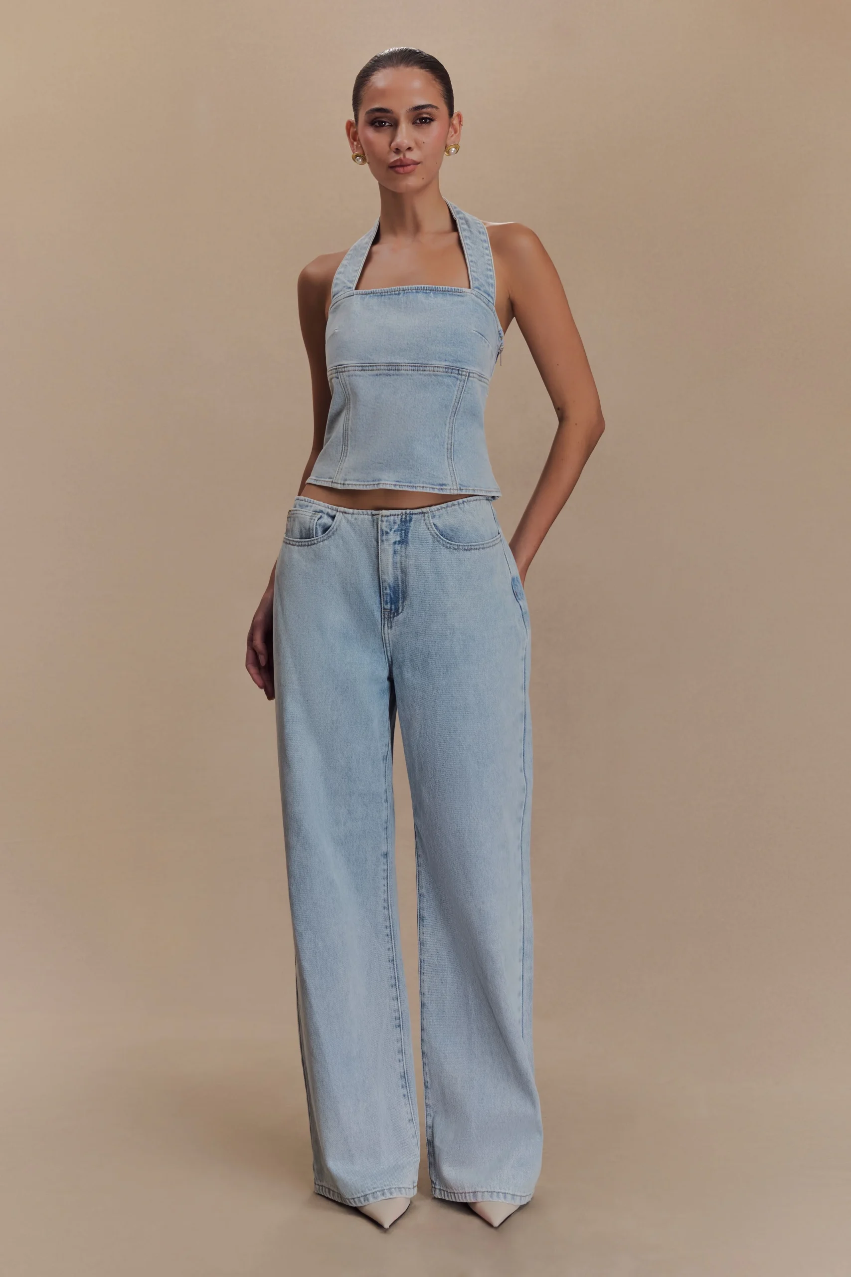 CaitlinMid Rise Denim Jeans - Light Blue