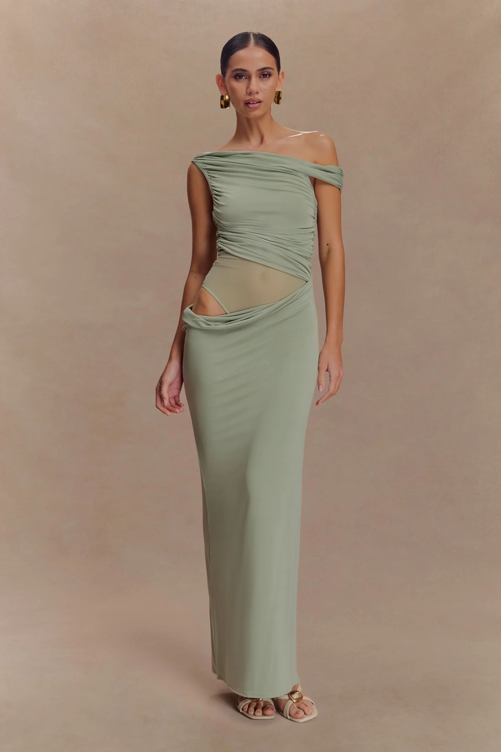 CallenFINAL SALEOne Shoulder Slinky Maxi Dress - Sage
