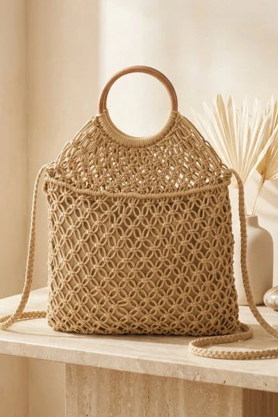 Camel Crochet Woven Crossbody Bag –Butano