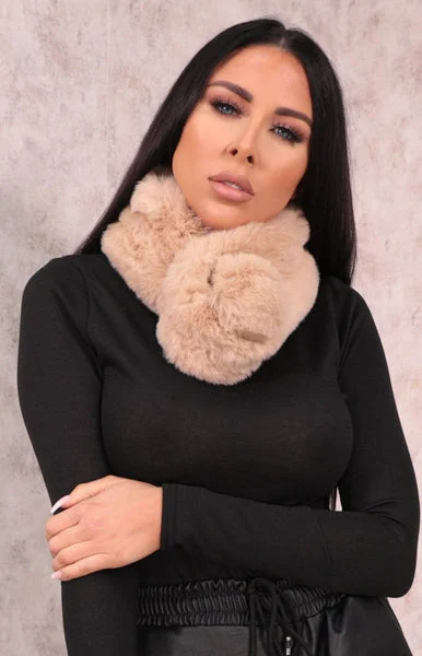 Camel Fluffy Pom Pom Scarf - Philippa