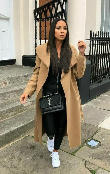 Camel Maxi Length Oversized Waterfall Belted Coat - Payton