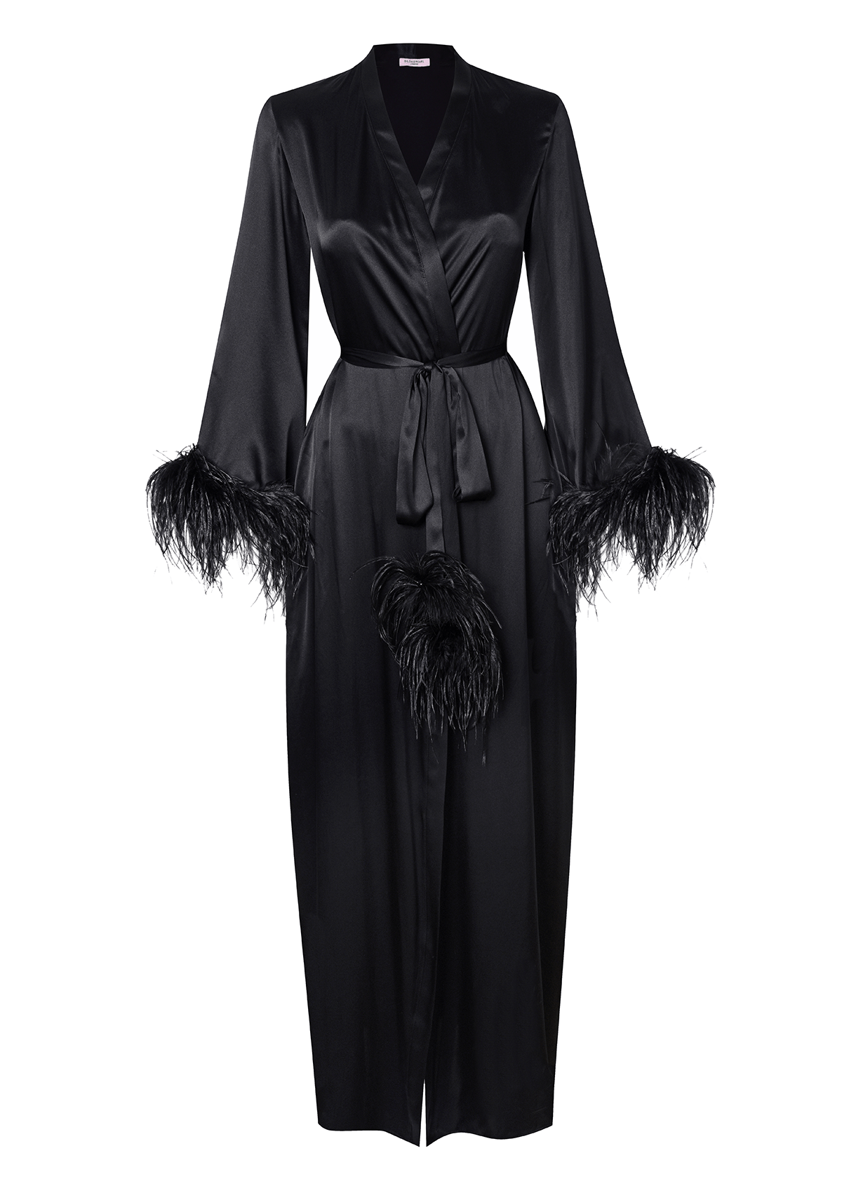 Camille Feather Trim Silk Robe