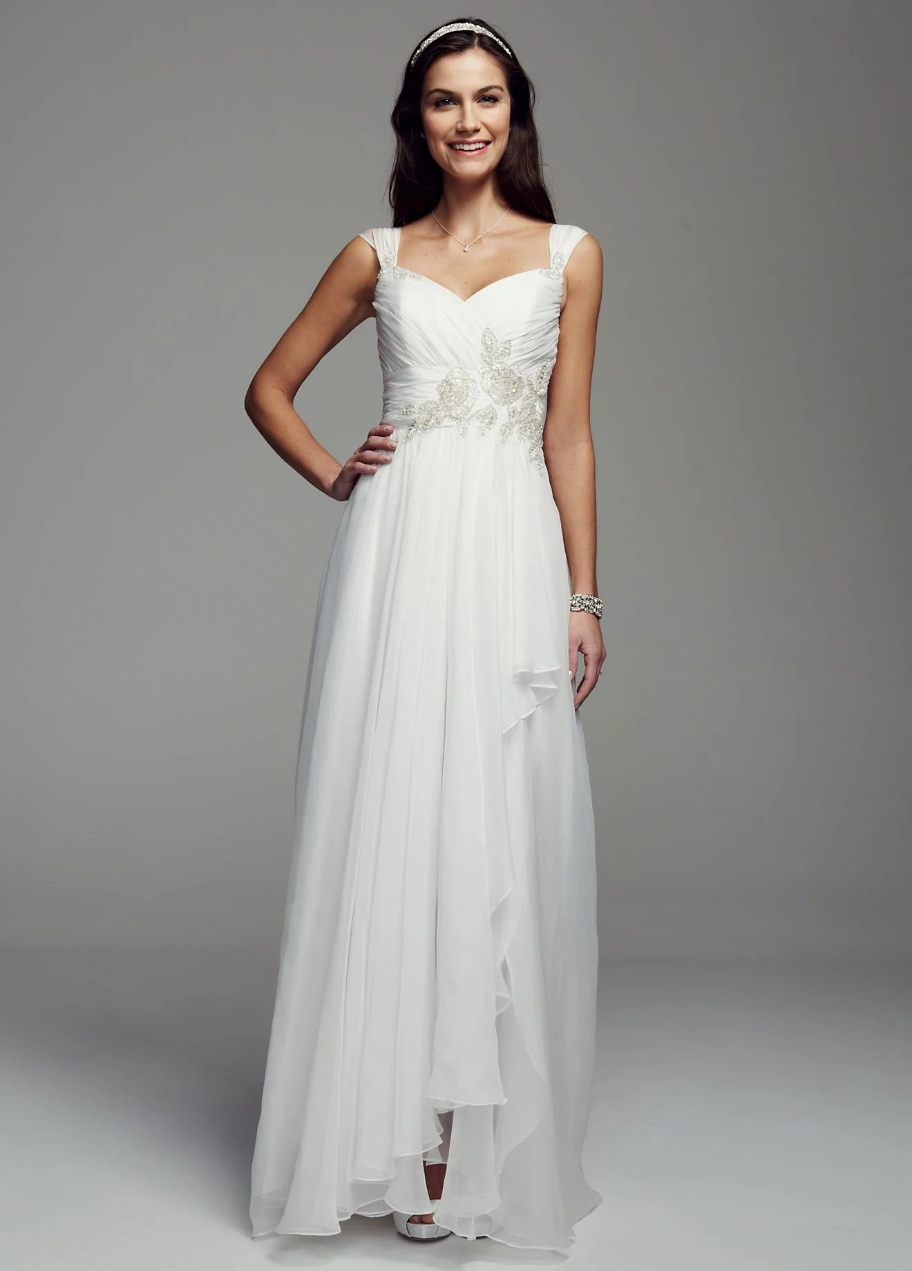 Cap Sleeve Chiffon A-line Beaded Gown