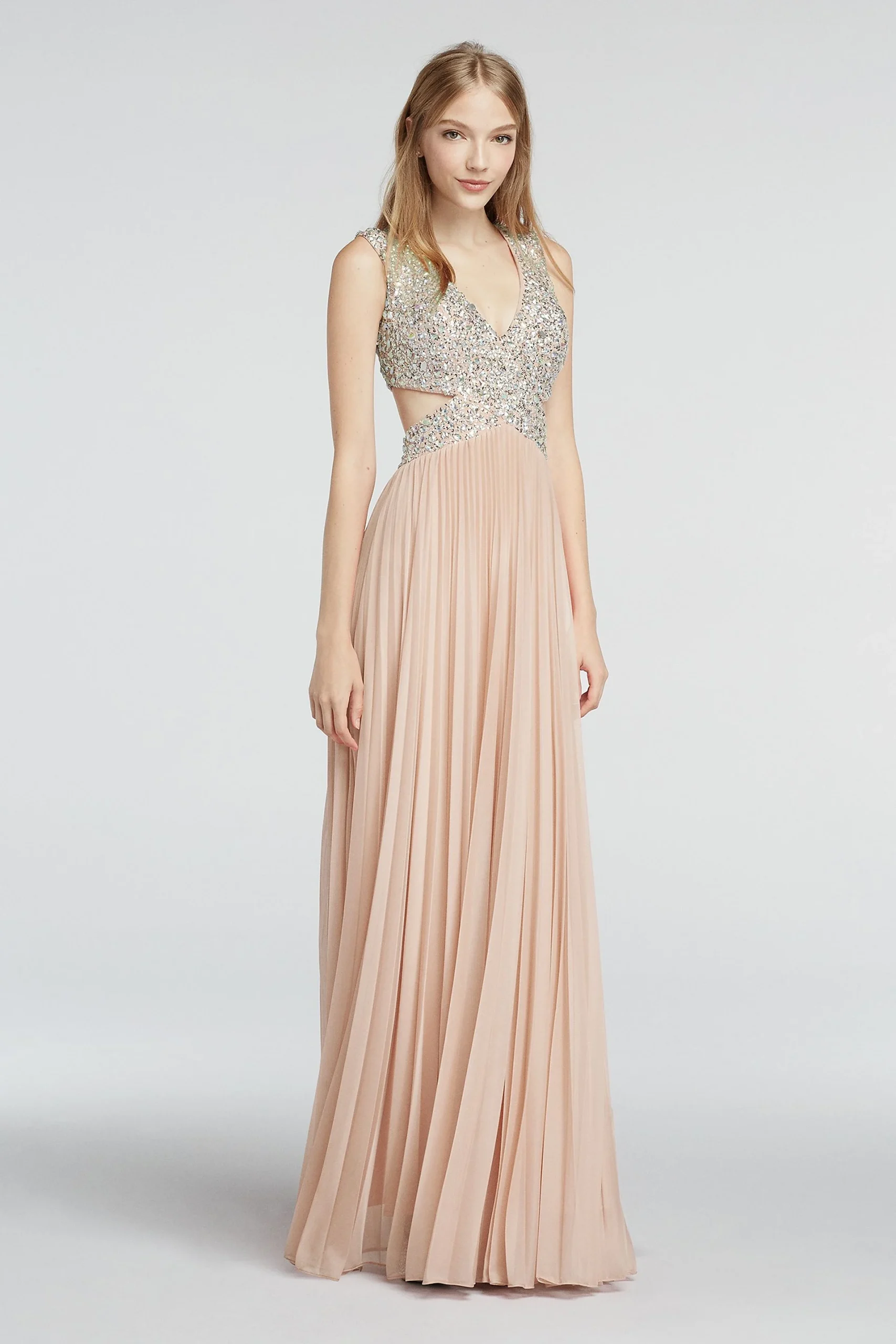 Cap Sleeve Chiffon Prom Dress with Beaded Cutouts