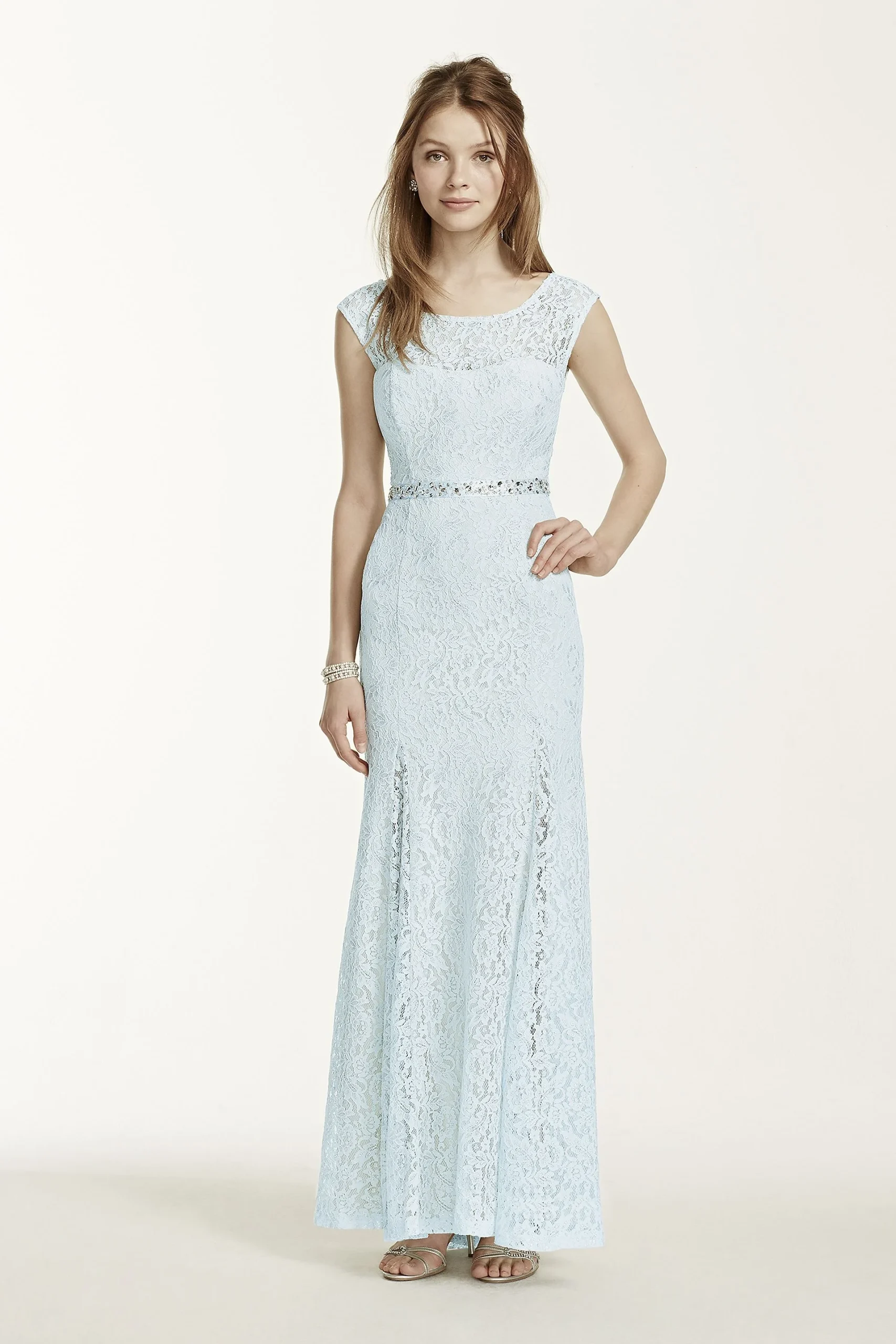Cap Sleeve Illusion Neckline Open Back Dress
