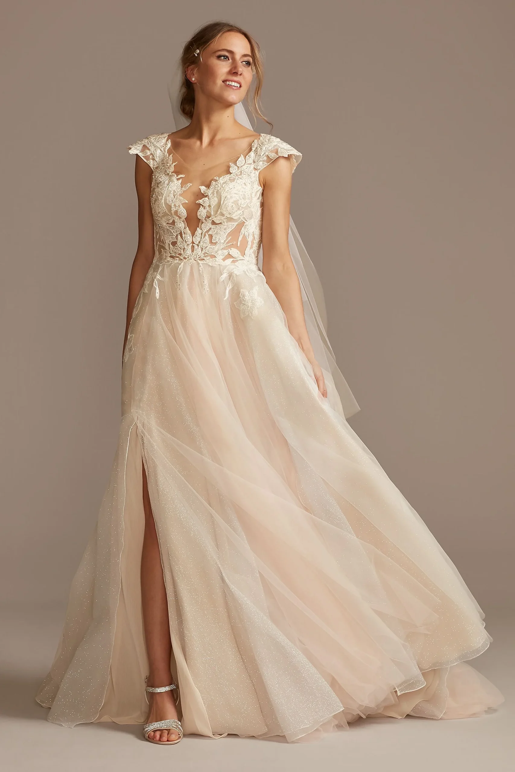 Cap Sleeve Lace Appliqued Wedding Dress
