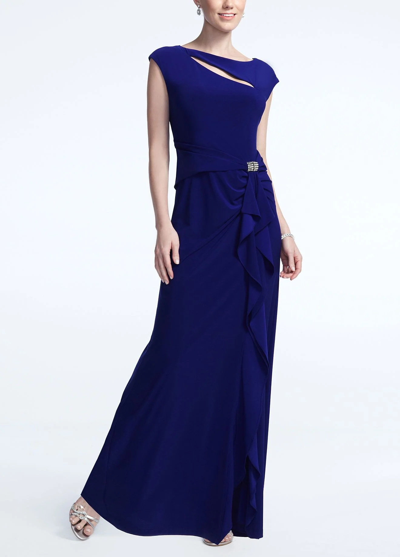 Cap Sleeve Slit Bodice Long Dress