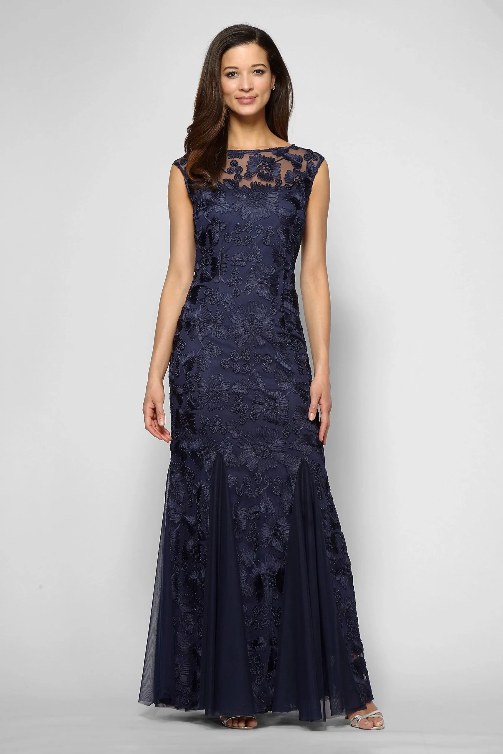 Cap Sleeves Embroidered Dress with Tulle Godets