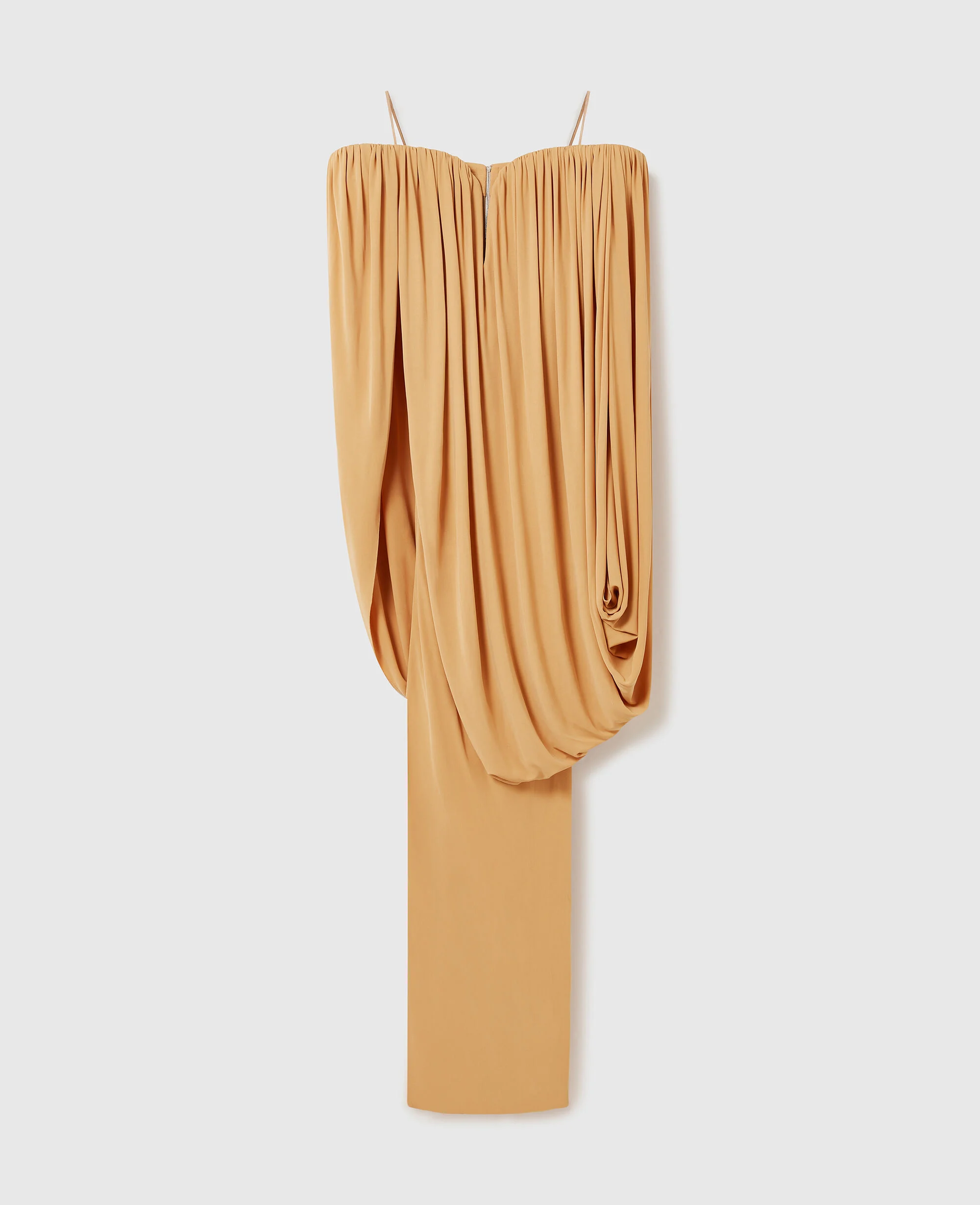 Cape-Sleeve Strapless Pleated Crepe Dress
