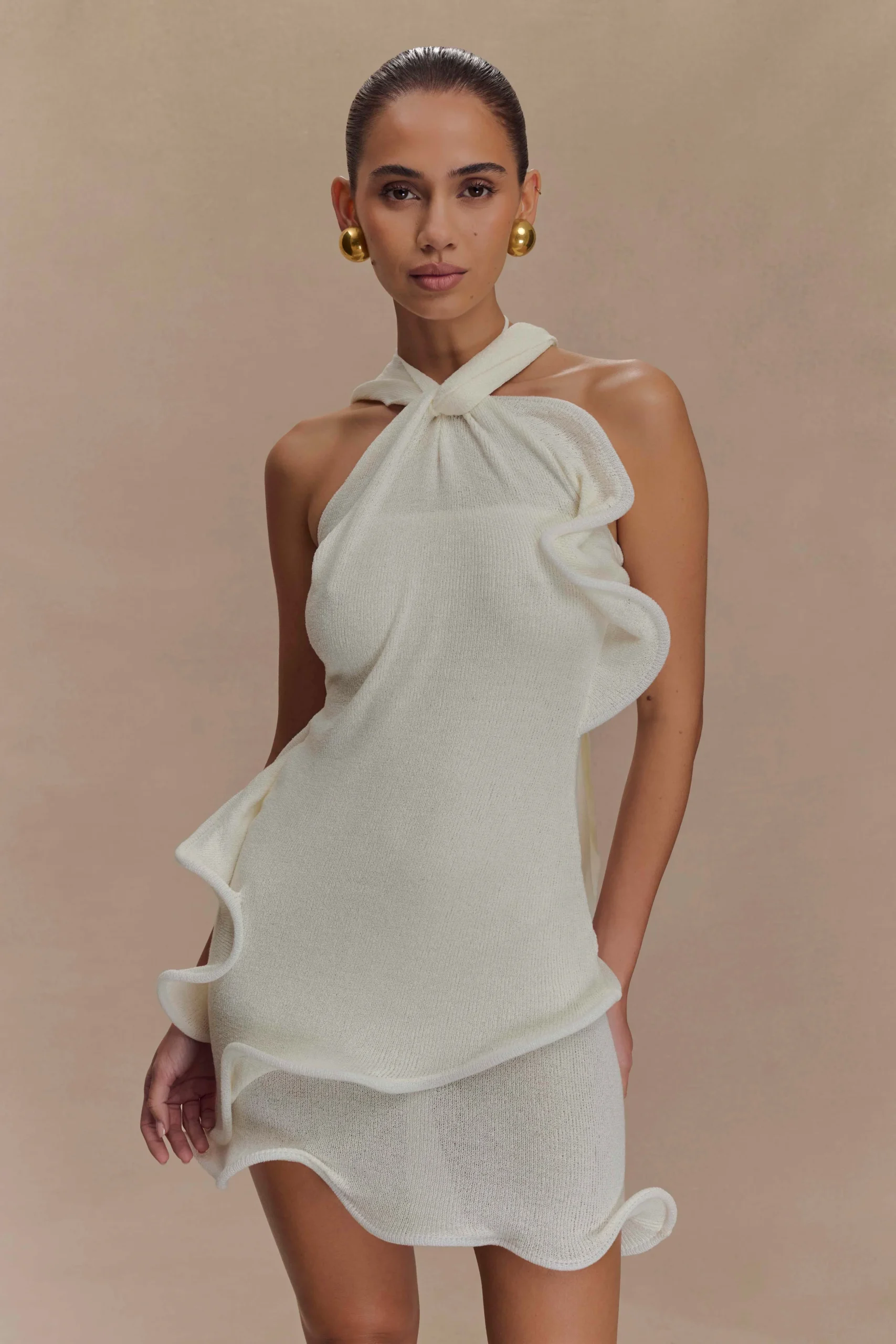 CapriceHalter Knit Mini Dress - White