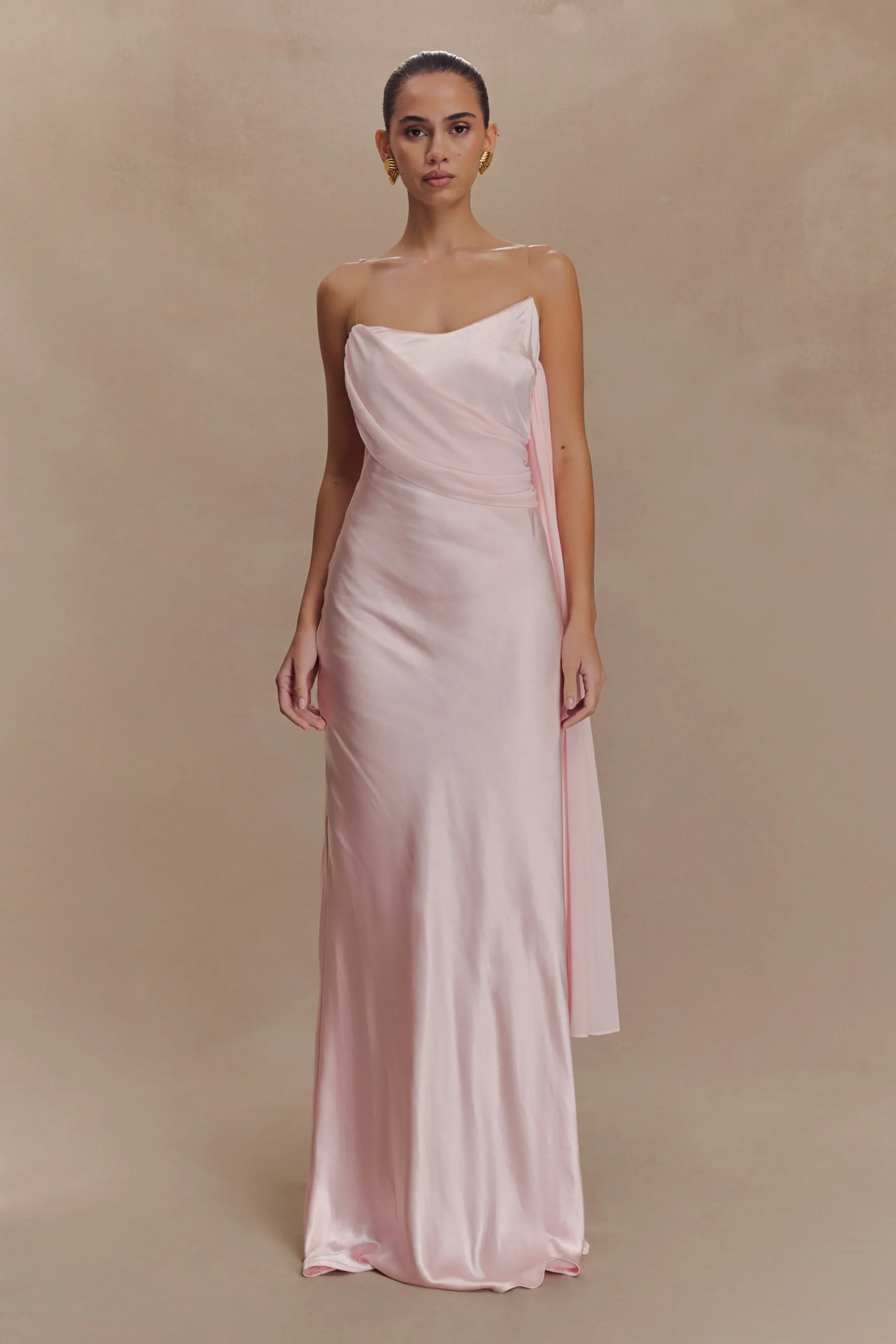 CarahFINAL SALESatin And Chiffon Maxi Dress - Pale Pink