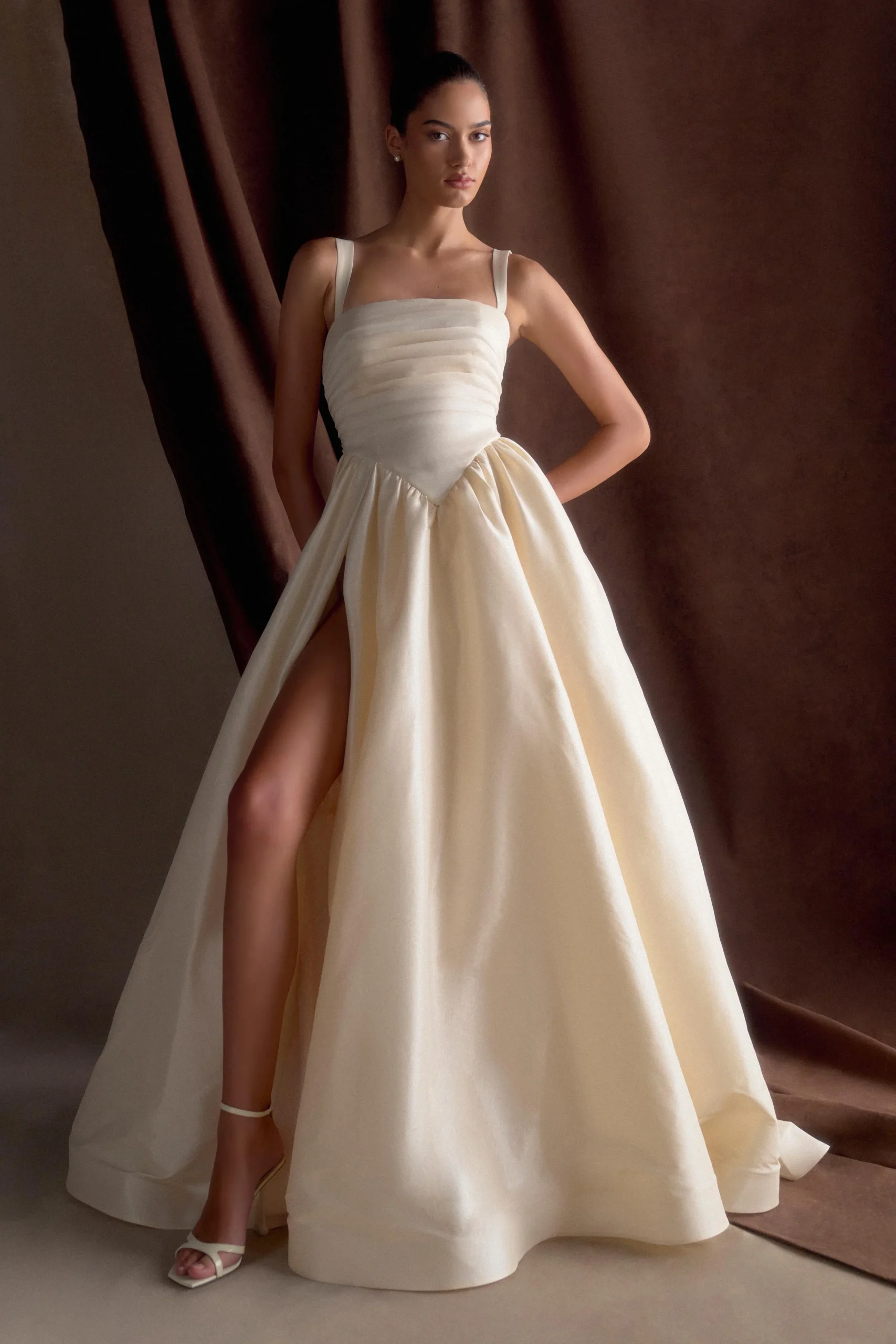 CarlaRuched Gown - Cream Ivory