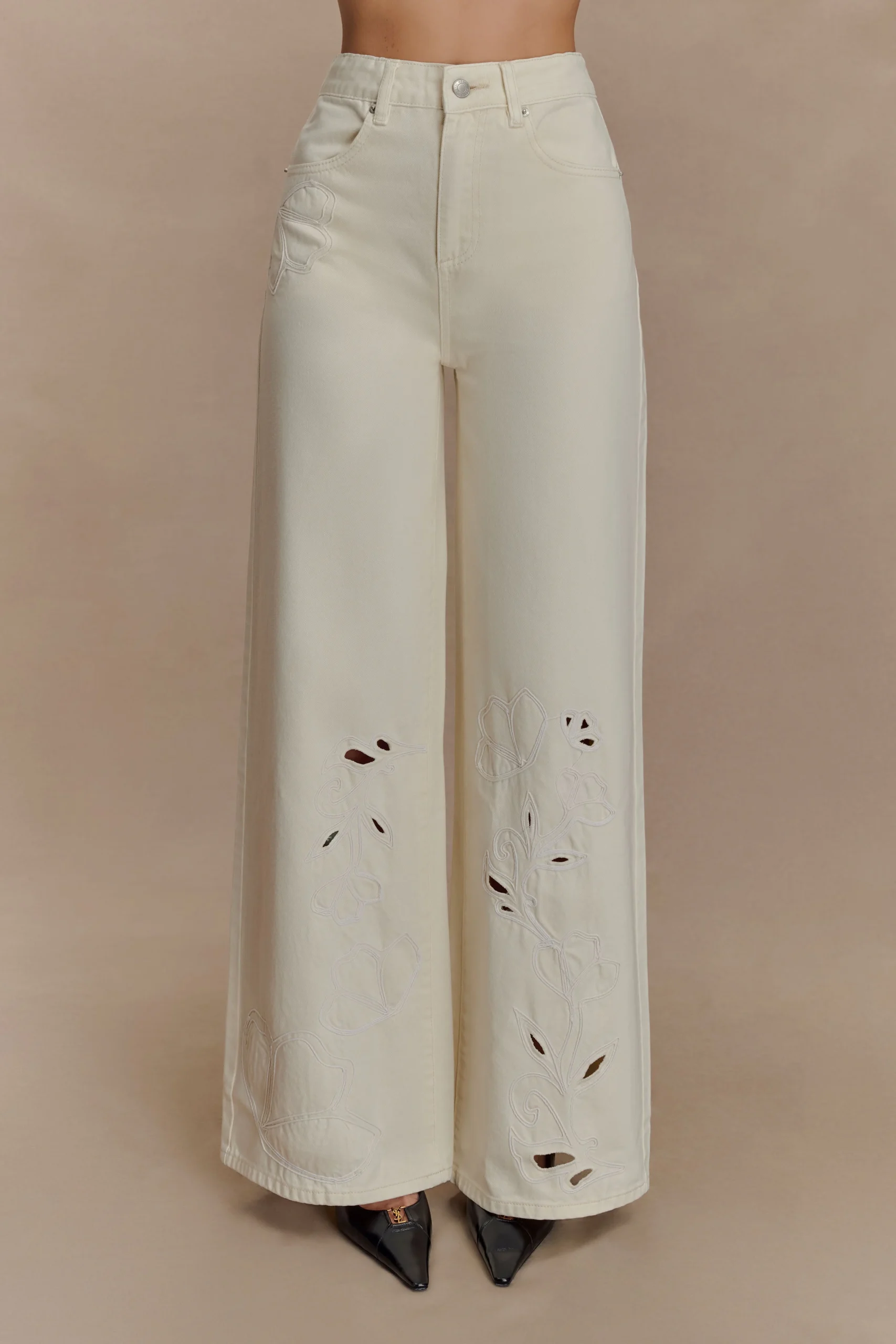 CarmellaEmbroided Jeans - Ecru