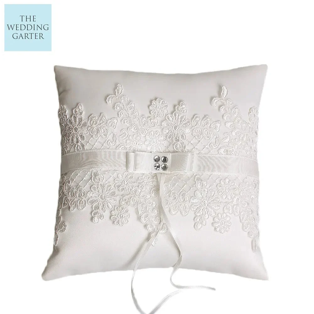 Caroline Vintage Ivory Satin Lace Ring Pillow For Wedding Ring Bearer