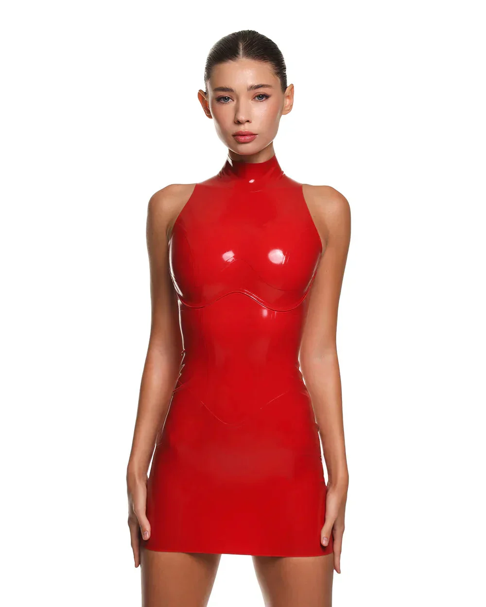 Casey Latex Mini Dress in Red