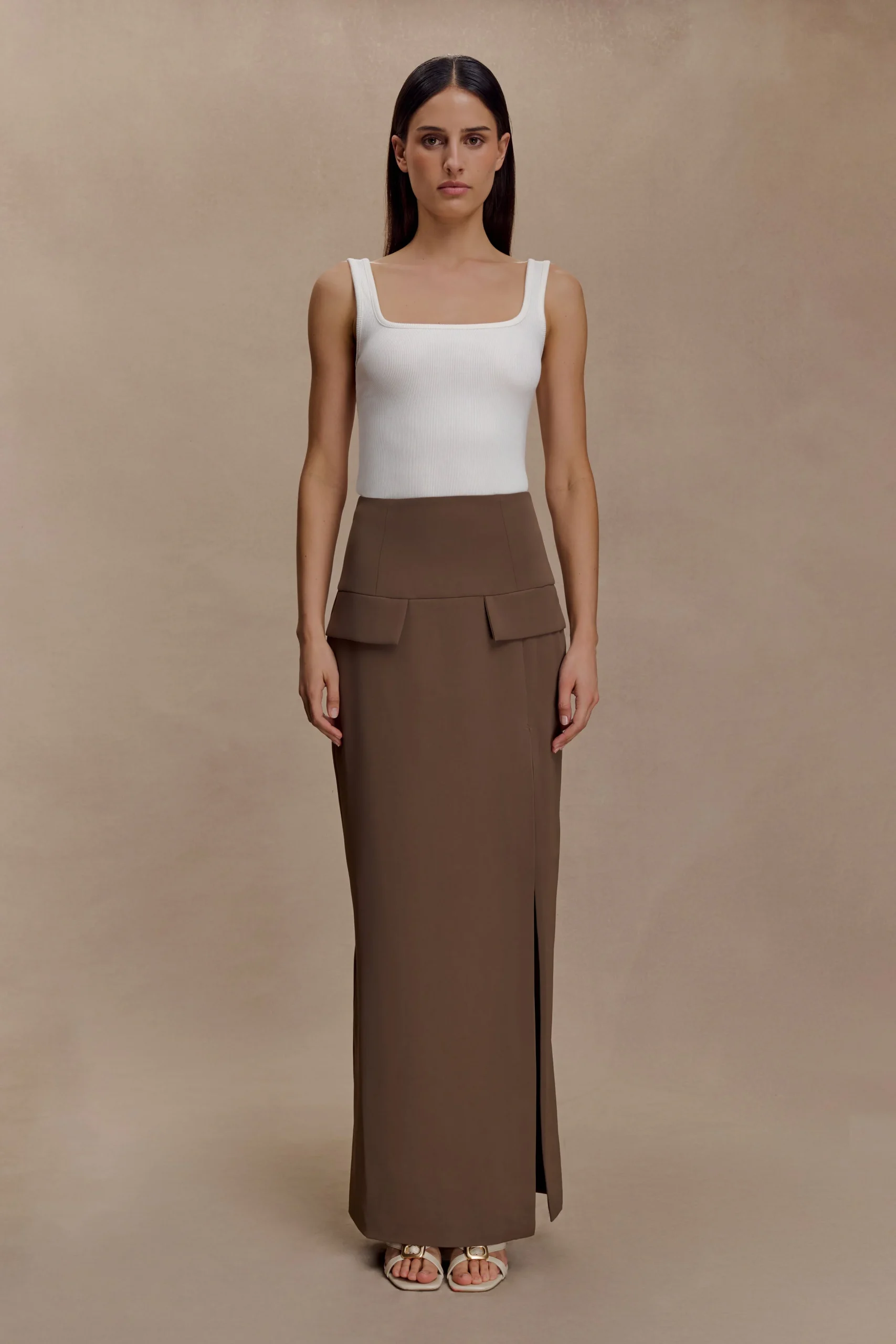 CassieColumn Maxi Skirt - Cacao Brown