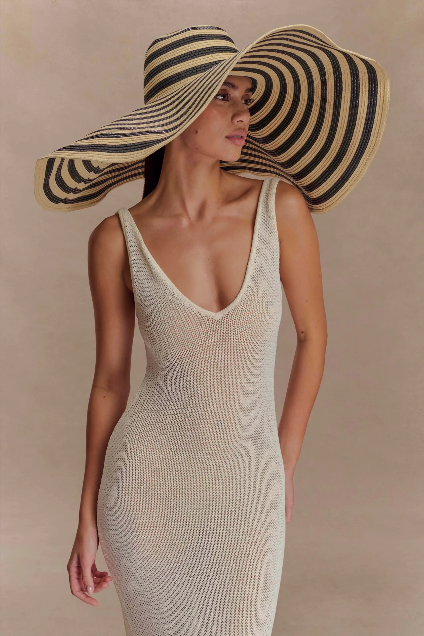 CecilFINAL SALEStraw Maxi Hat - Black And Neutral Stripe