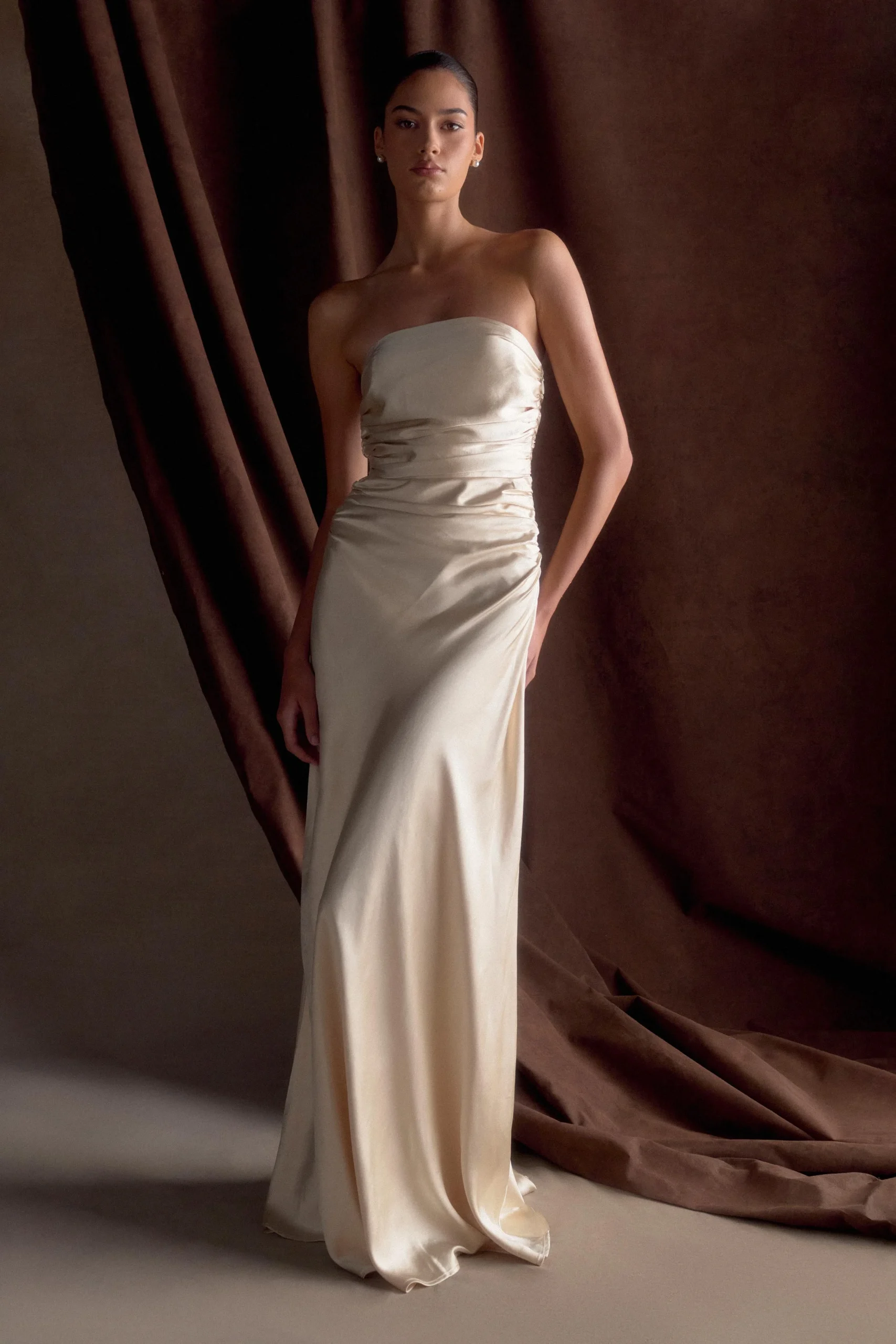 CedarFINAL SALEStrapless Satin Maxi Dress - Blush Gold