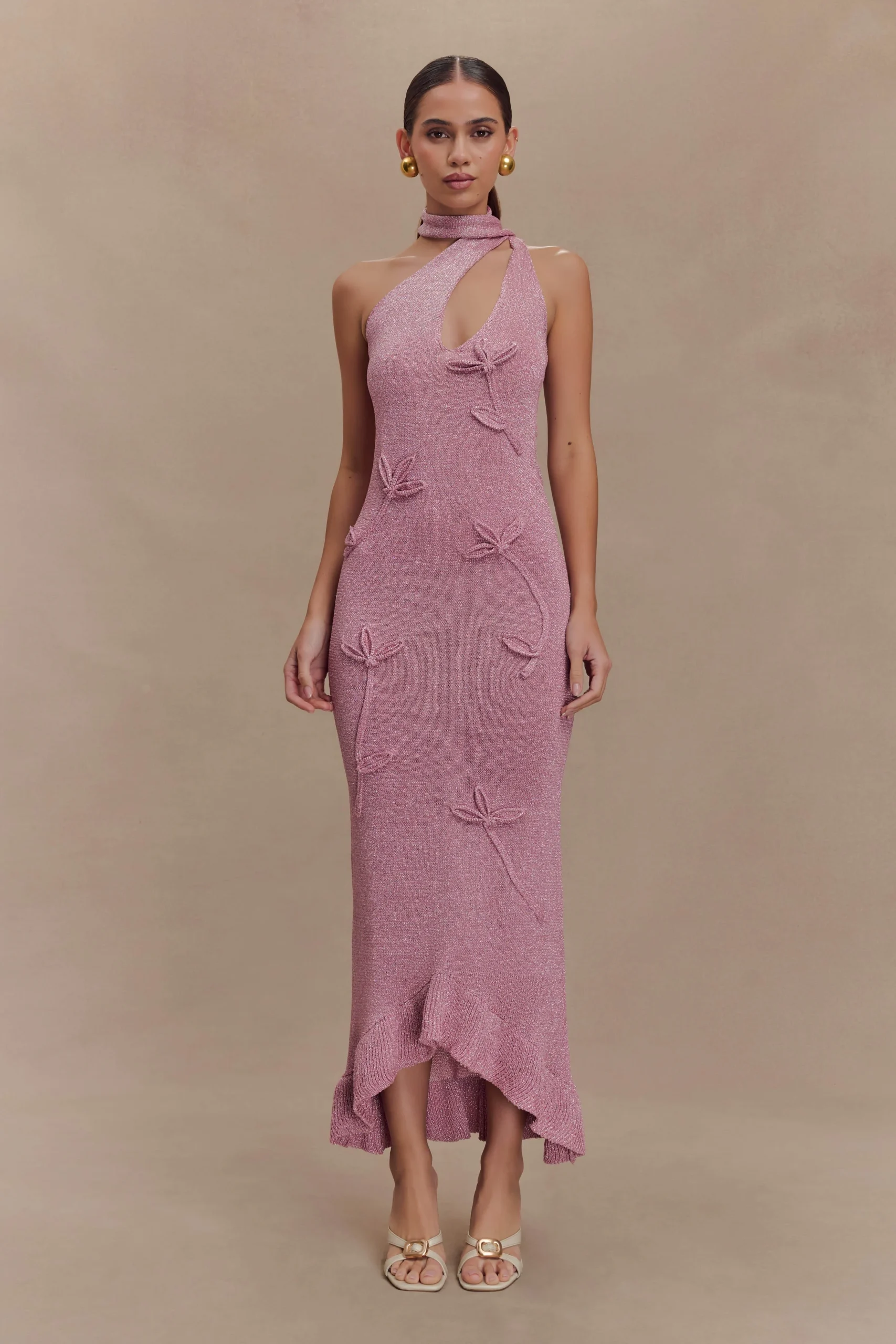 CelestinoFloral Metallic Knit Maxi Dress - Pink
