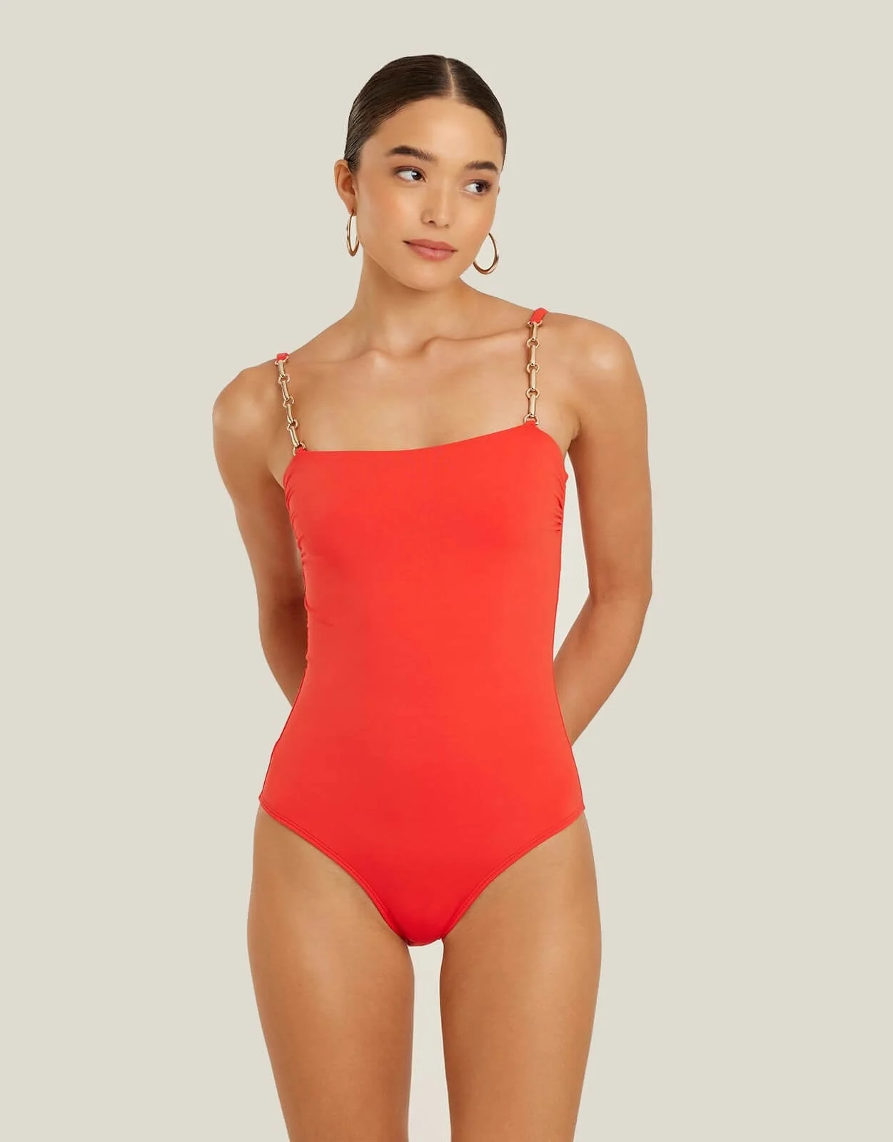 Chain Strap One Piece Swimsuit, Watermelon