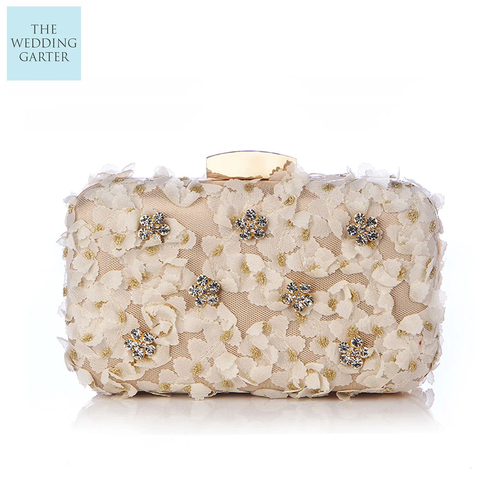 Champagne Floral Rhinestone Evening Bag