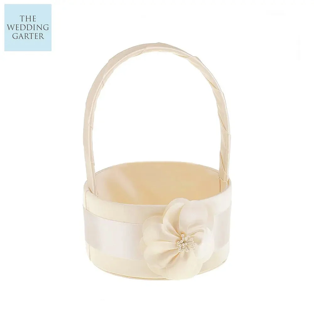 Champagne Flower Wedding Basket For Bridal Ceremony