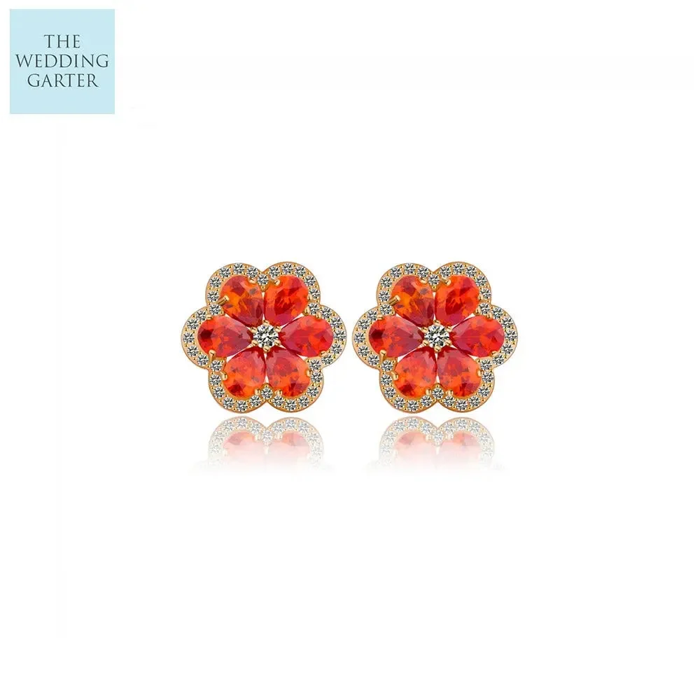 Champagne Gold Red Garnet CZ Diamond Bridesmaid Earrings