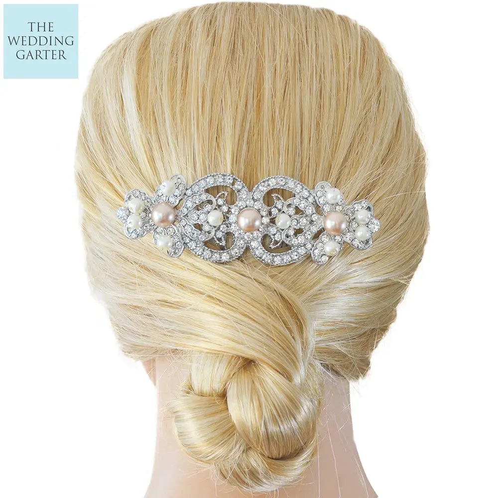 Champagne Pearl & Rhinestone Vintage Bridal Hair Accessories