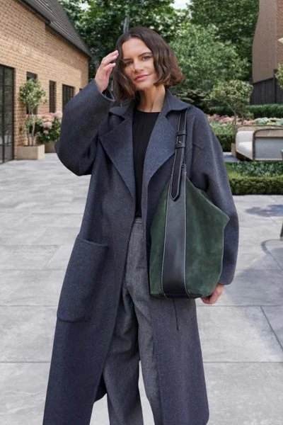 Charcoal Belted Longline Pocket Detail Waterfall Coat- Kimpton