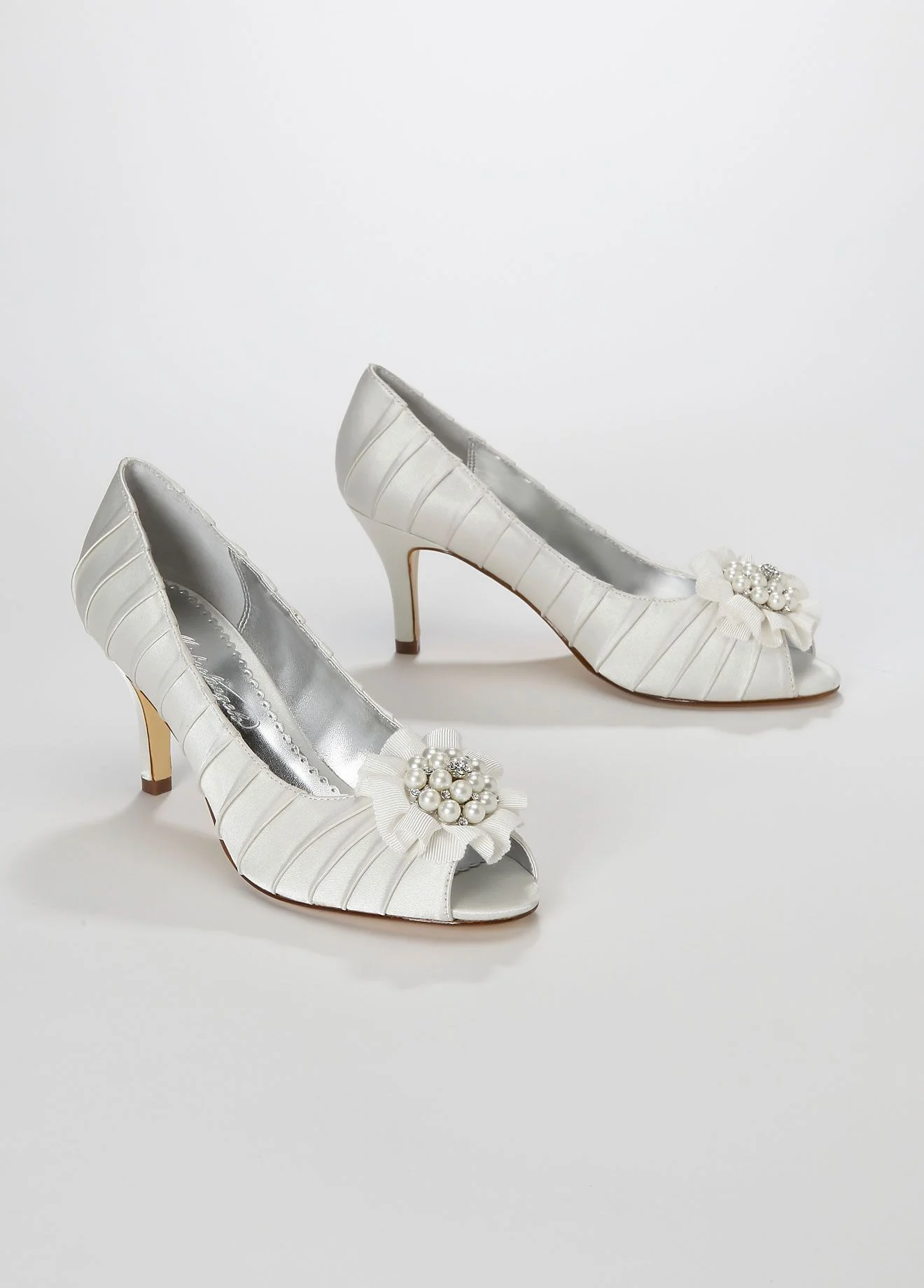 Charmeuse Pleated Peep Toe with Pearl Cluster