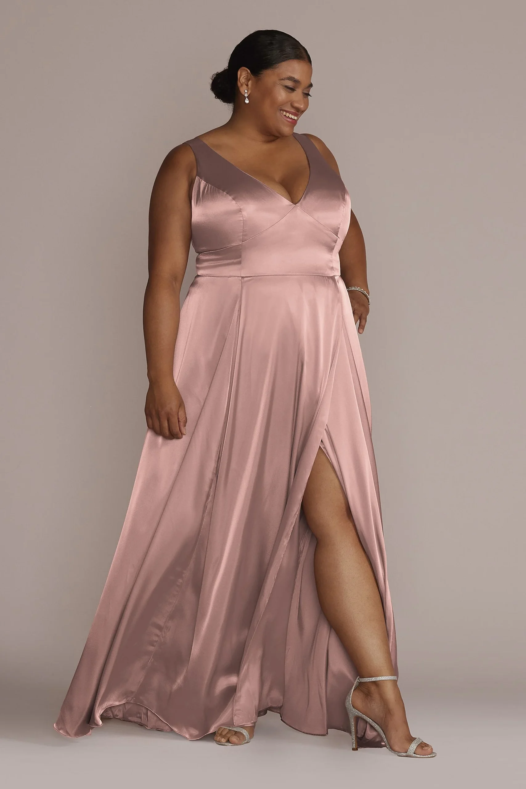 Charmeuse Tank V-Neck Dress with Slit