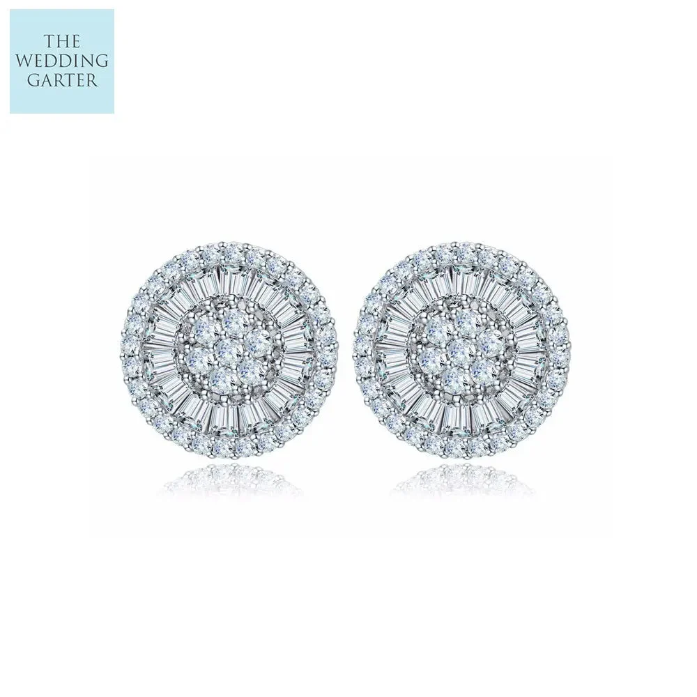Charming Round Stud Baguette Cut Cubic Zirconia Earrings