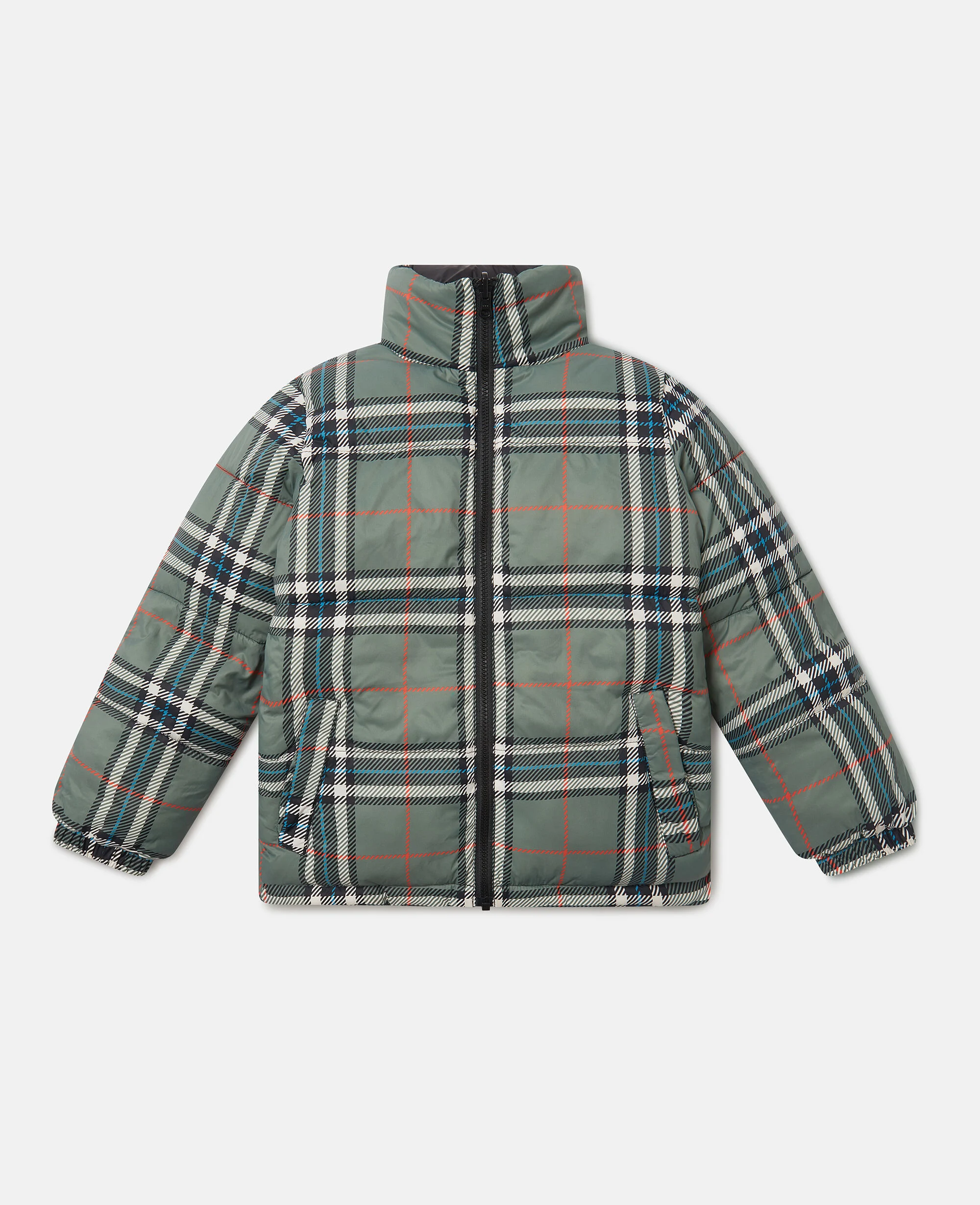 Check Lining High-Neck Puffer Coat