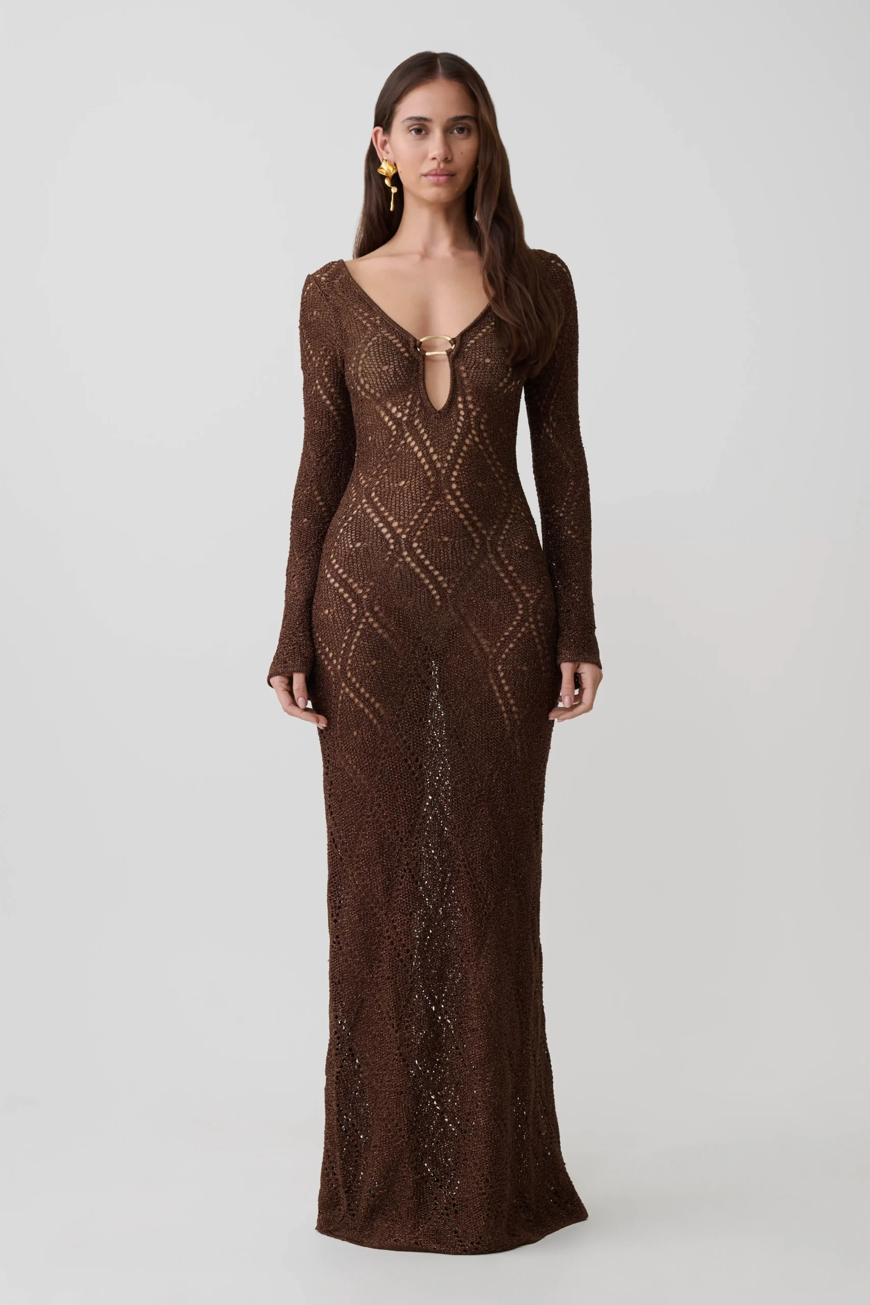 ChelseaLurex Crochet Maxi Dress - Bronze