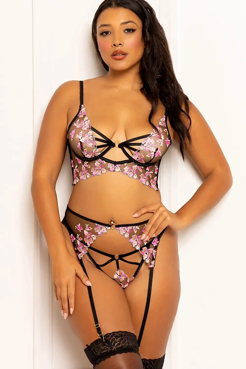 Cherry Blossom 3 Piece Longline Bra Set By Seven Til Midnight