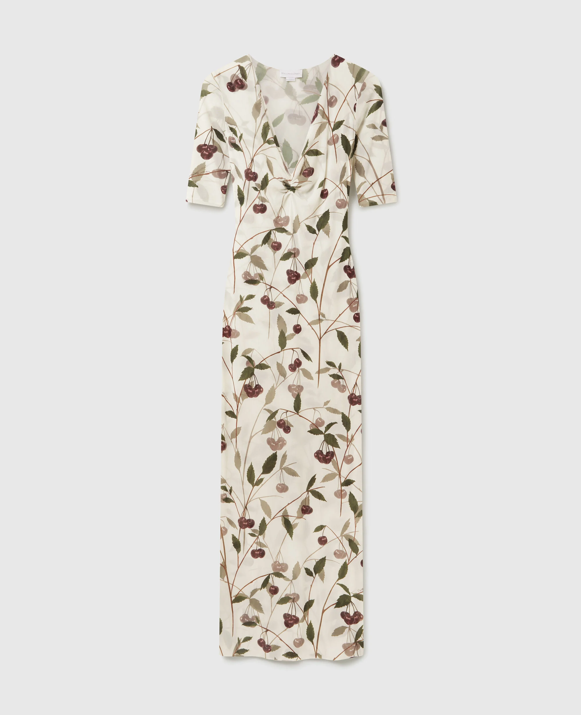 Cherry Print Mesh Half Sleeve Midi Dress