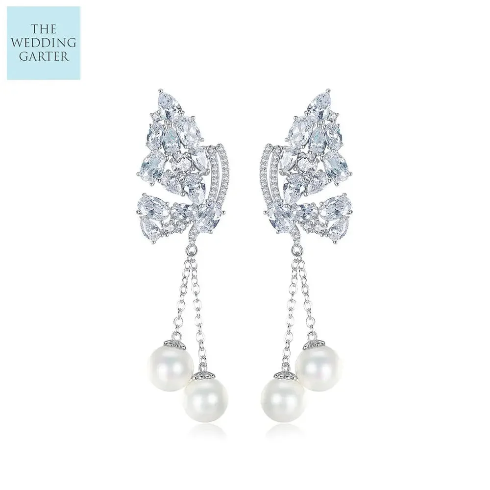 Chic Pearl & CZ Diamond Chandelier Bridal Earrings Online