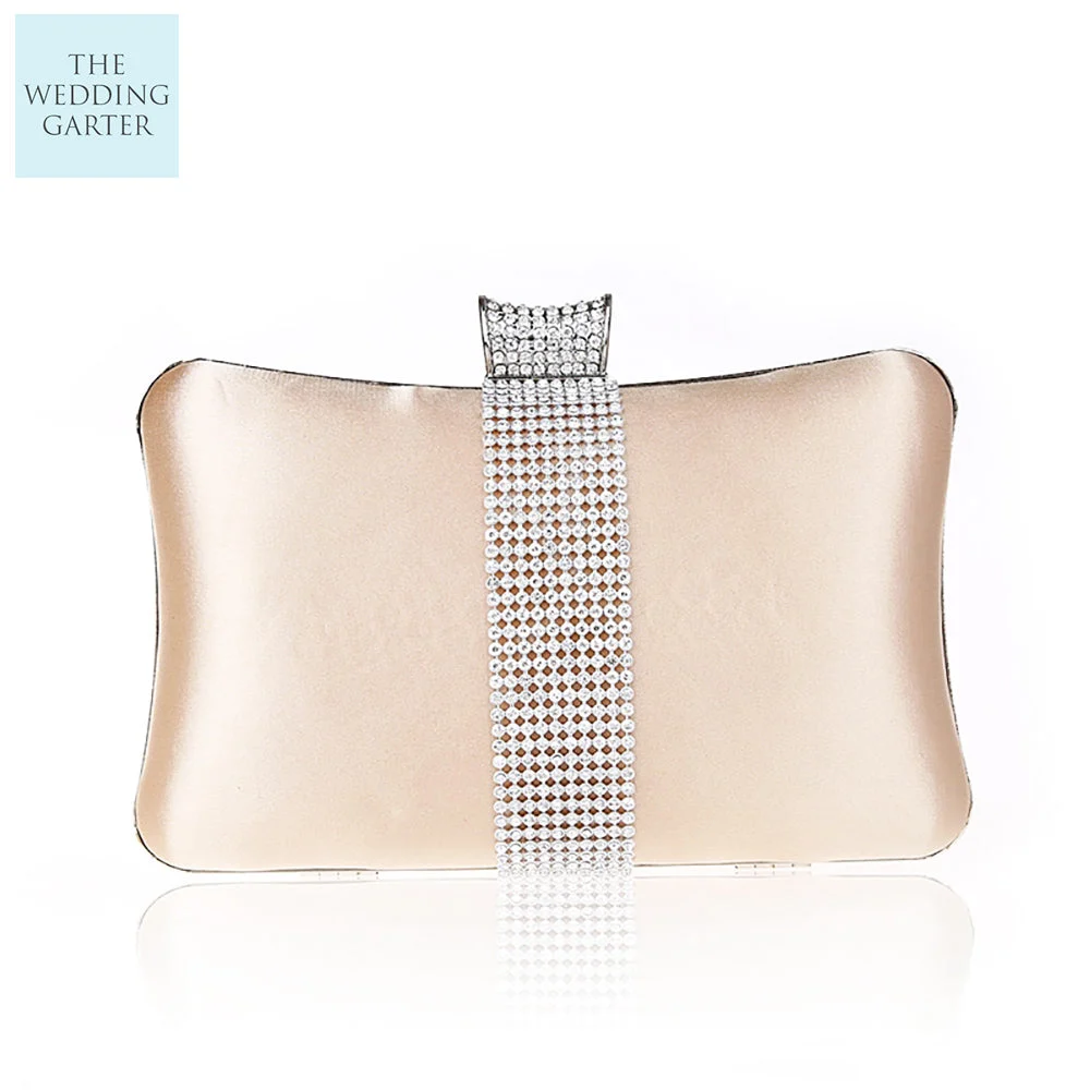 Chic Silver & Champagne Satin Rhinestone Event Purse