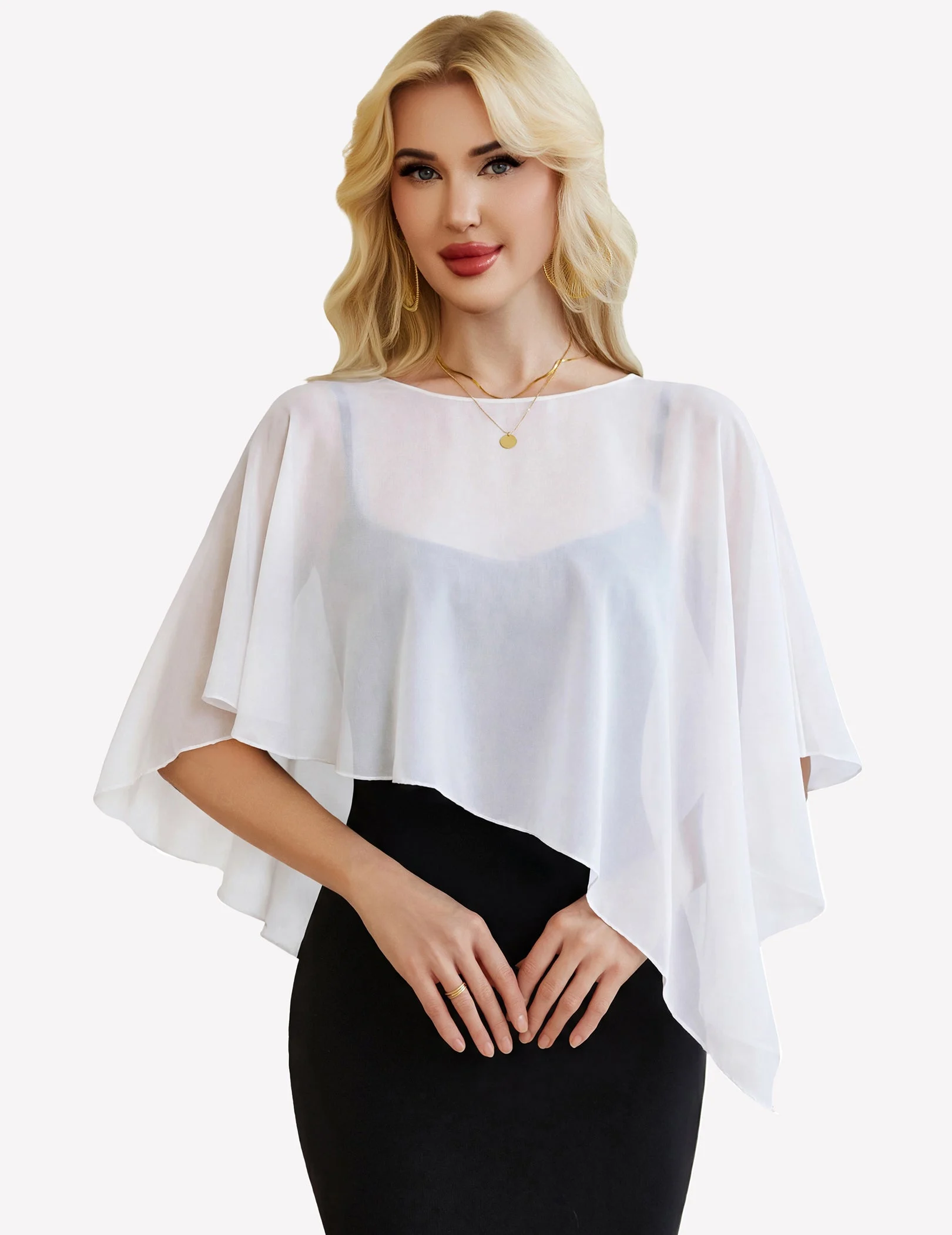 Chiffon Capelet Batwing Sleeve Sheer Wrap for Wedding & Evening
