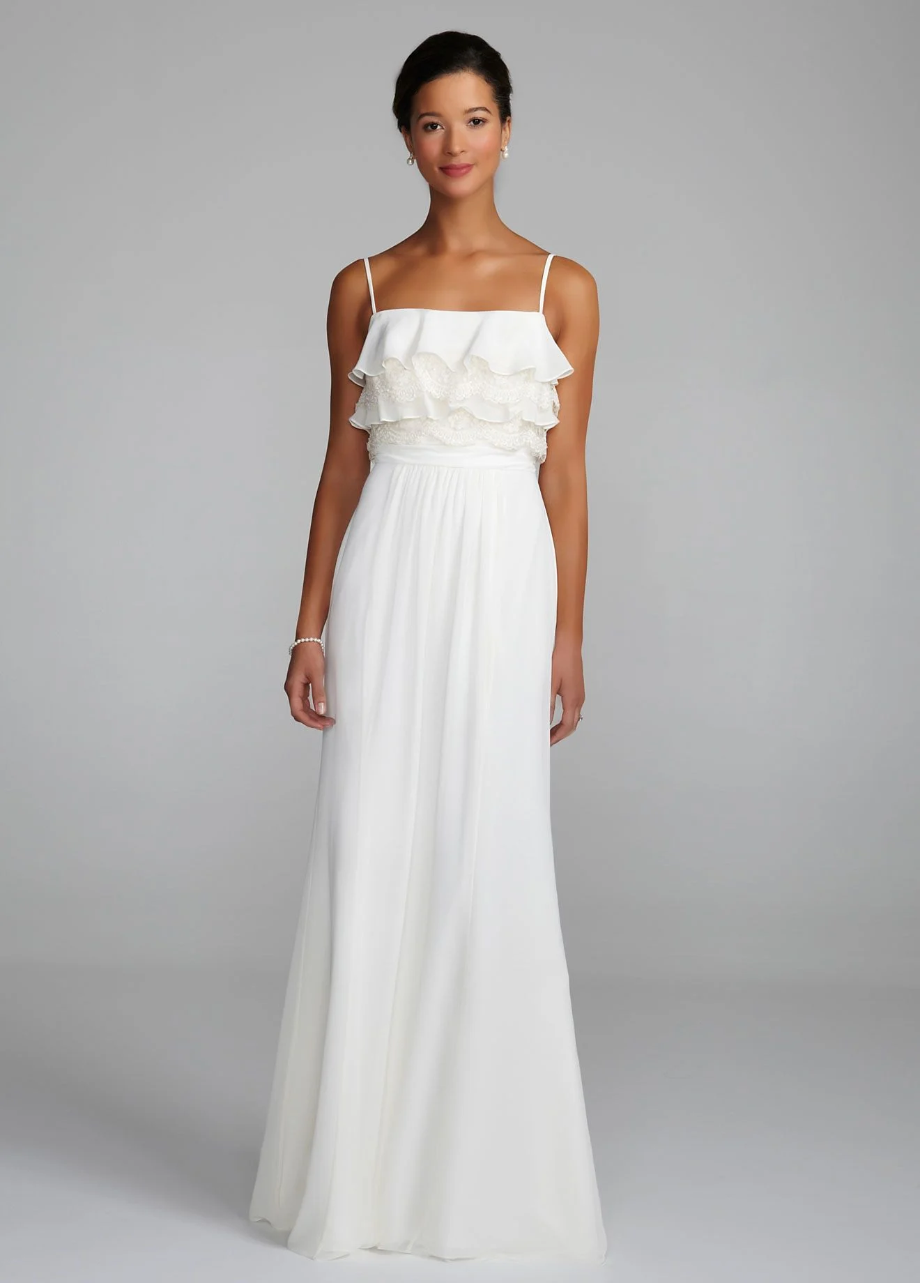 Chiffon Dress with Layers of Lace Tiers on Bodice