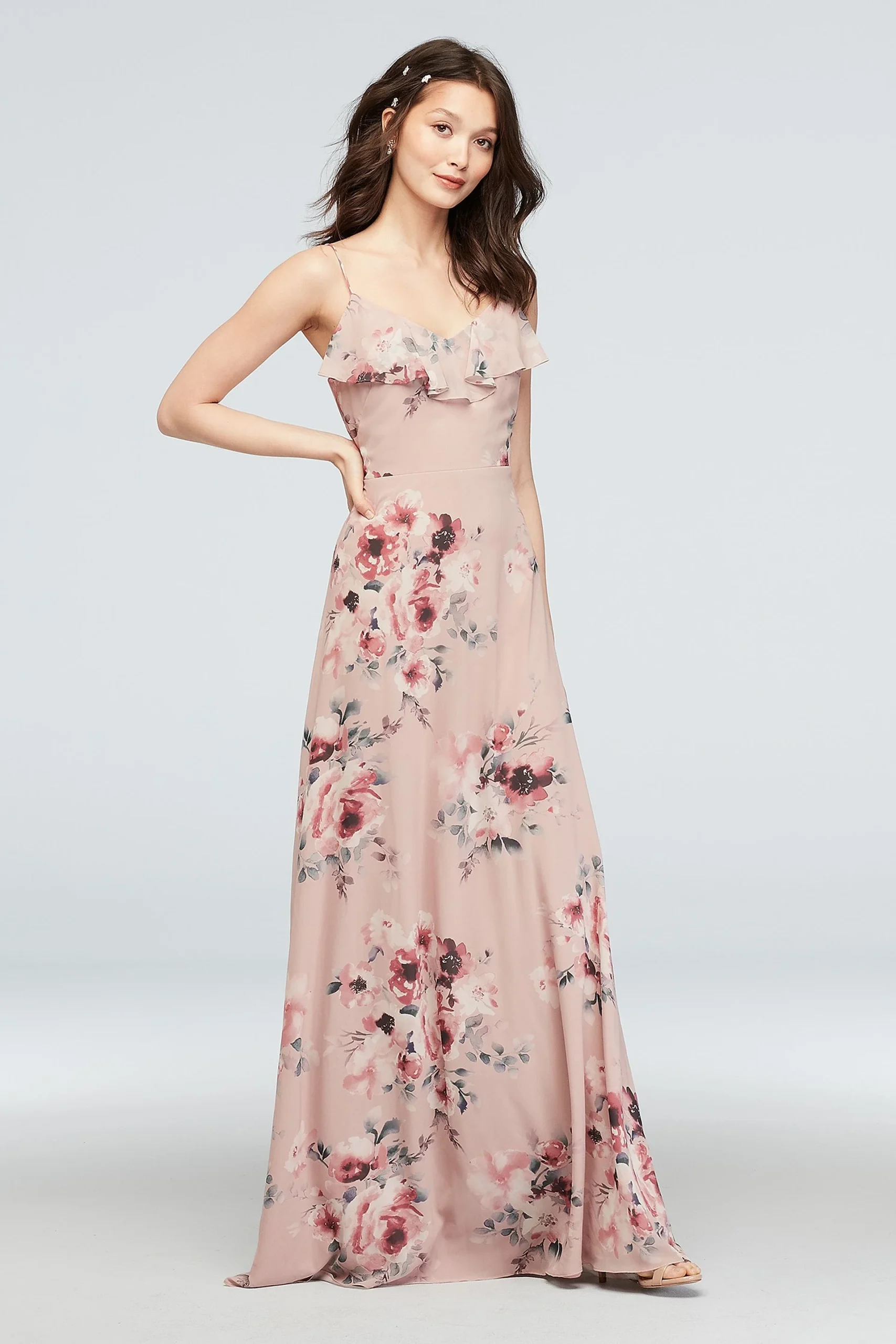 Chiffon Floral Print Dress with Spaghetti Straps