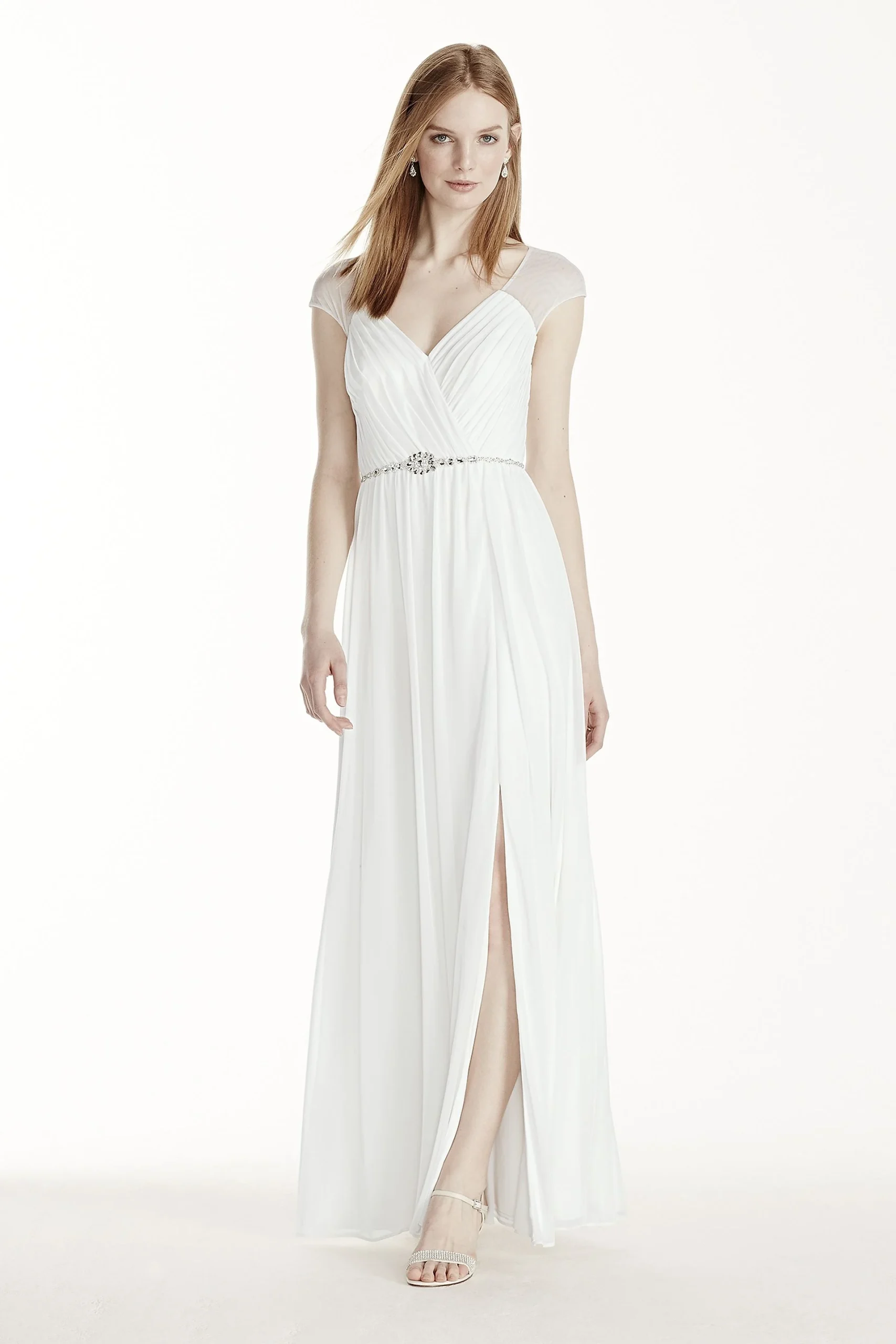 Chiffon A-Line Cap Sleeve Wedding Dress