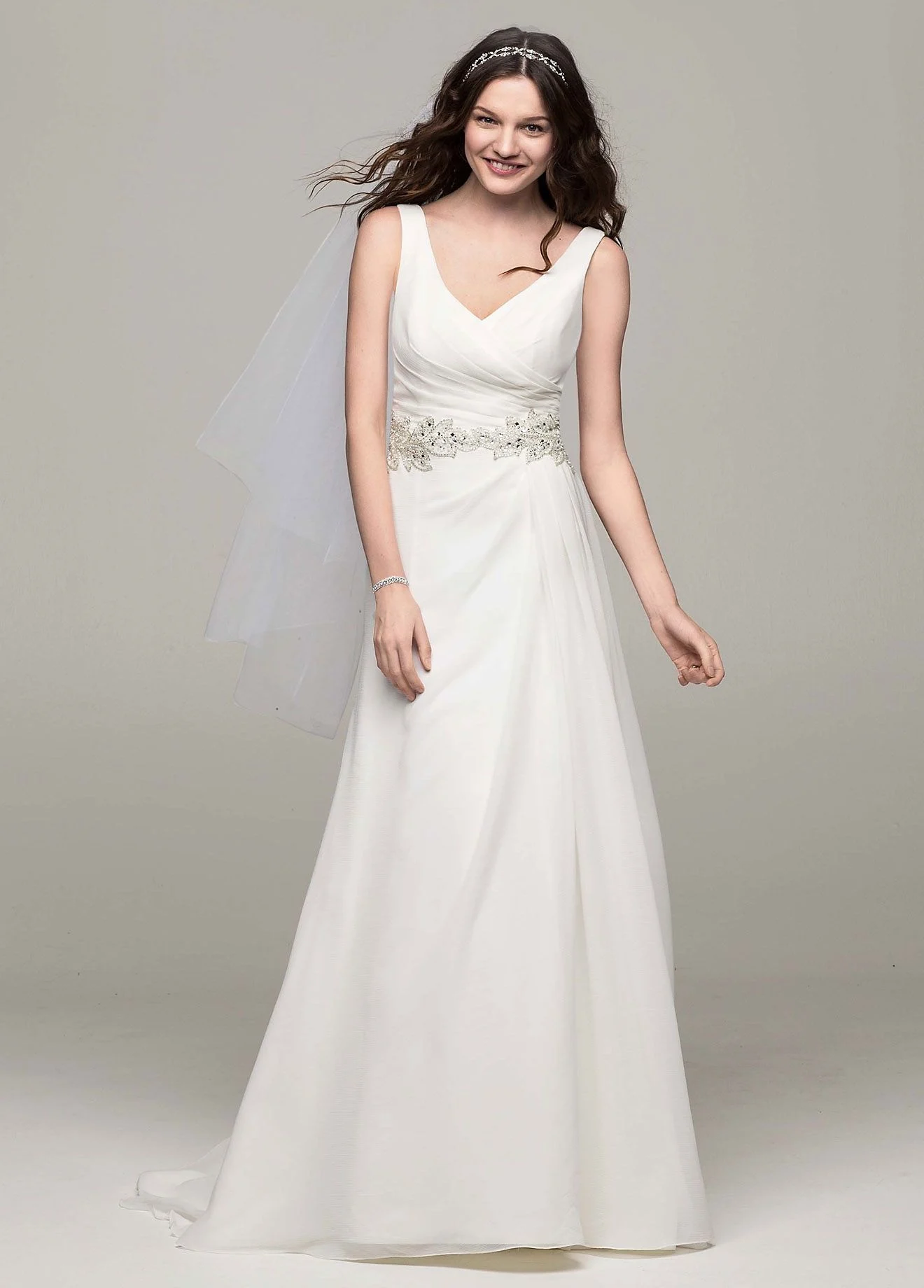 Chiffon A Line Gown with Beaded Waist