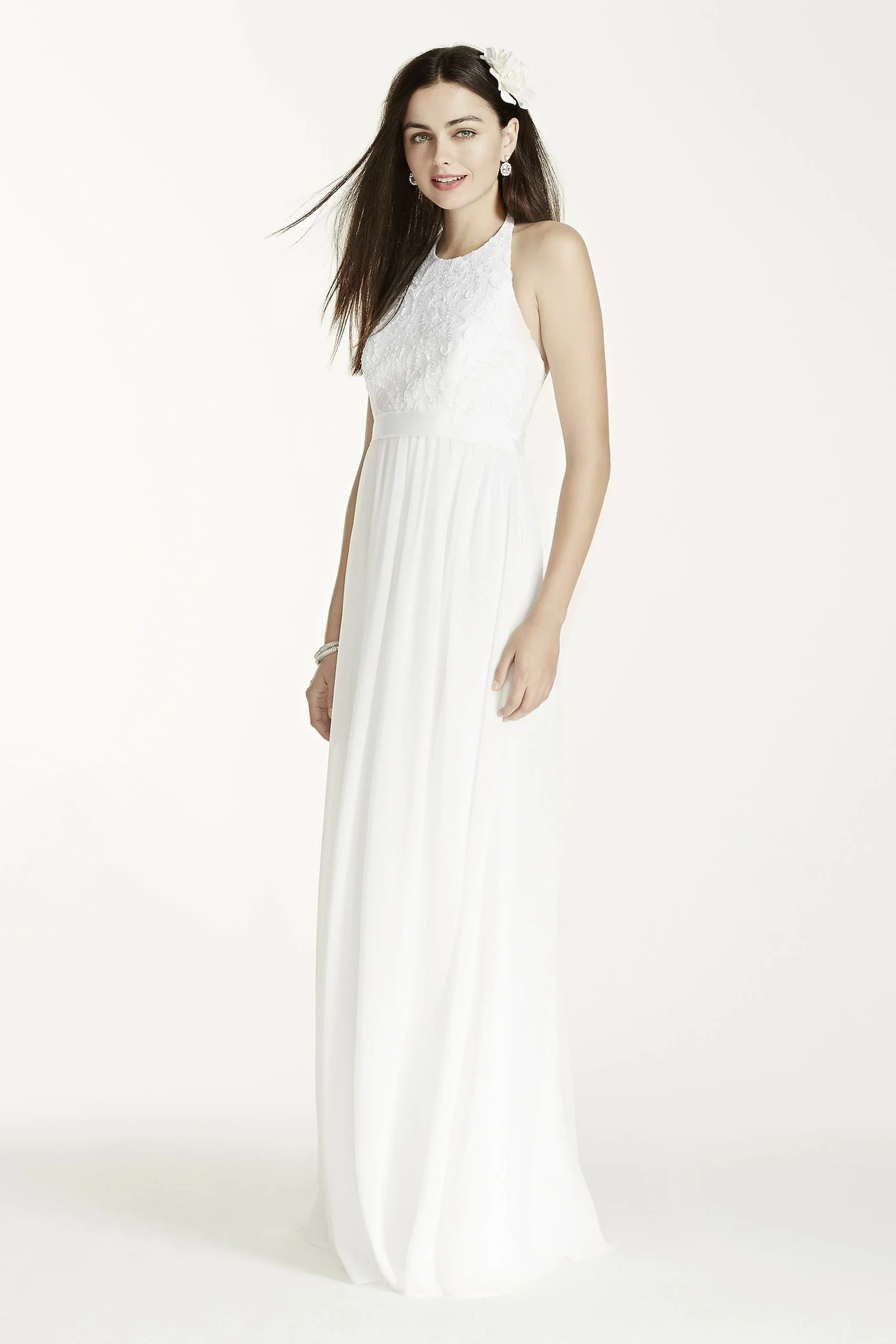 Chiffon A-line with Lace Halter Top