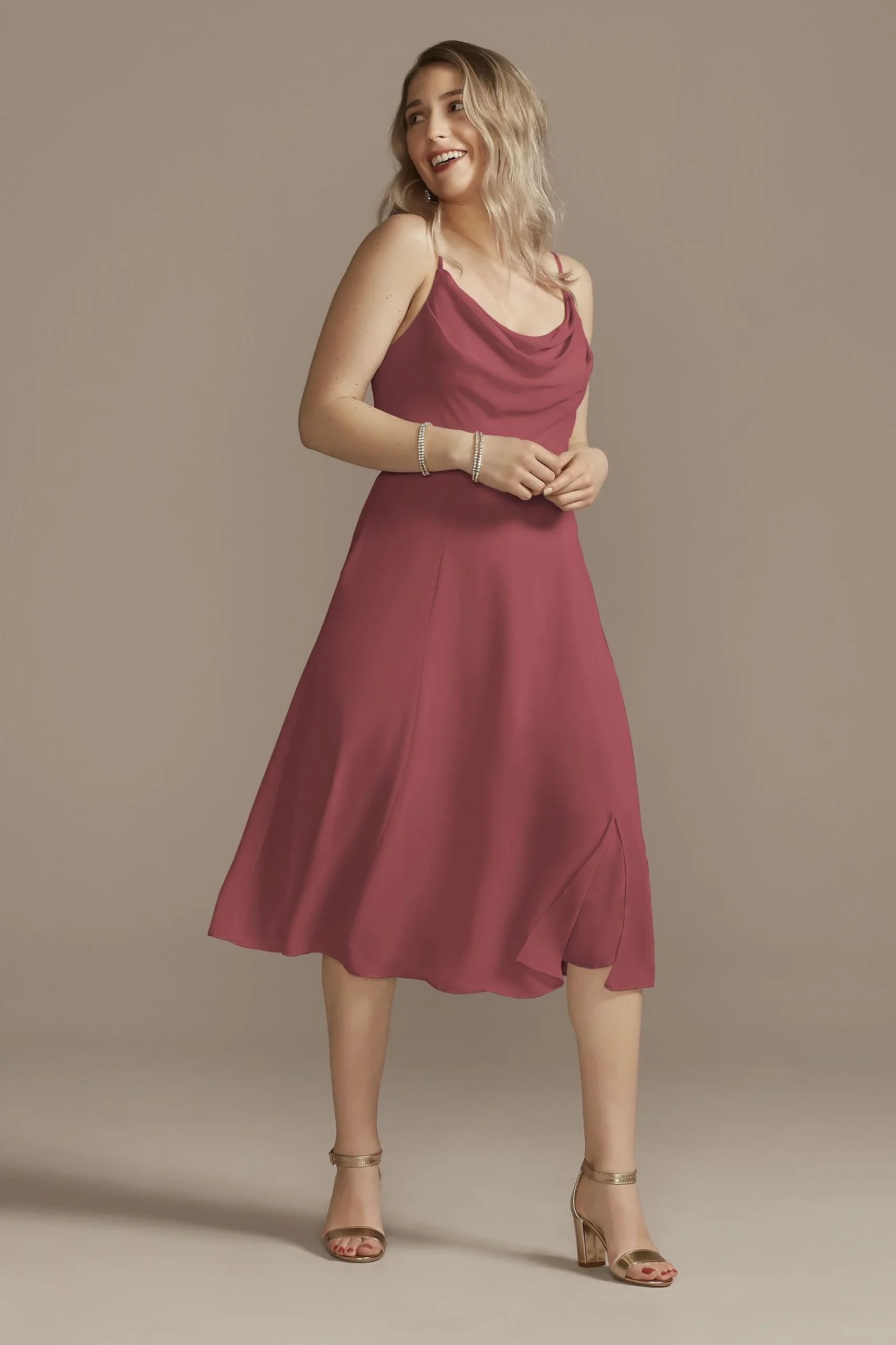 Chiffon Midi Cowl Neck Dress