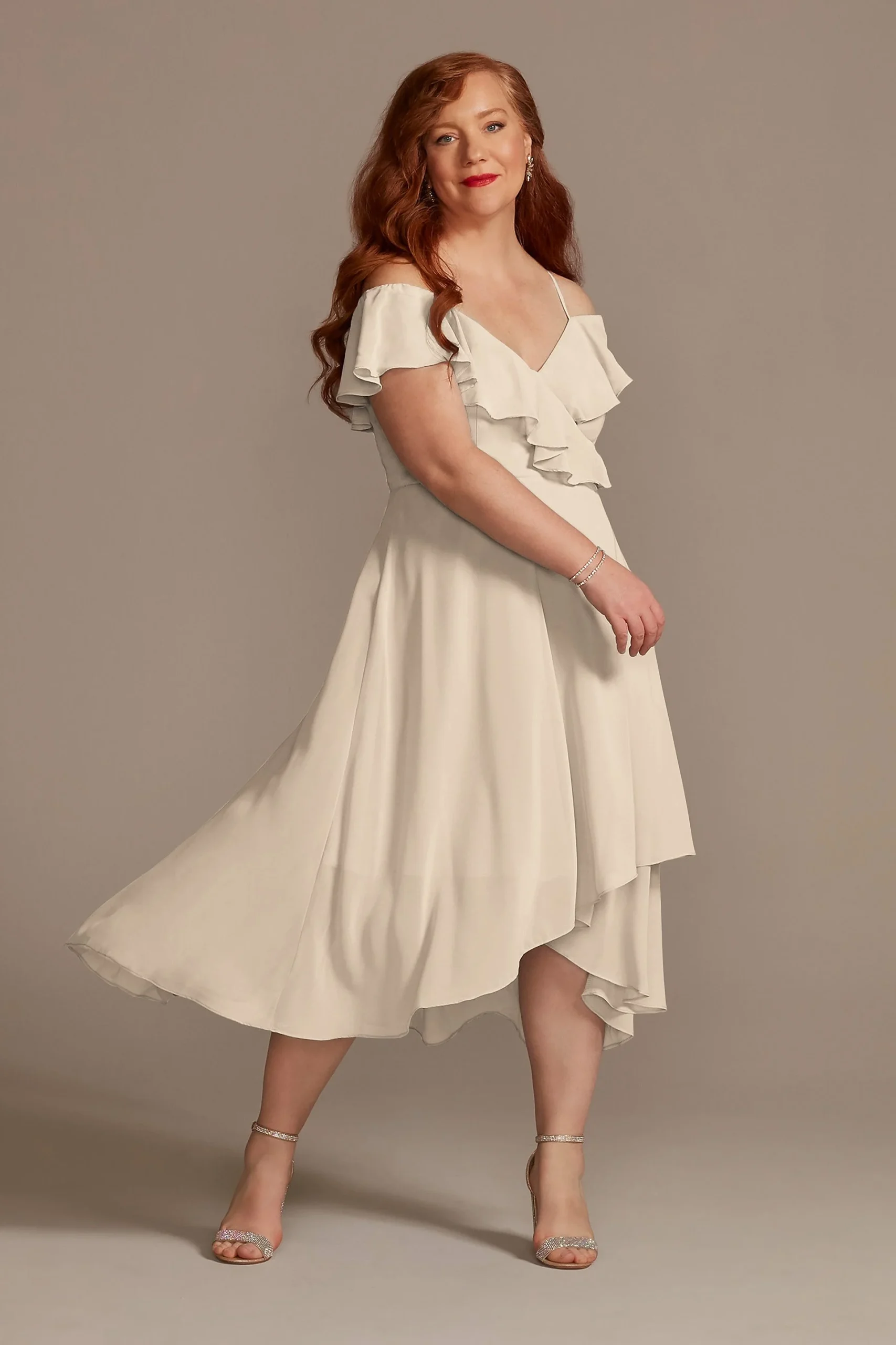 Chiffon Off-the-Shoulder Midi Dress