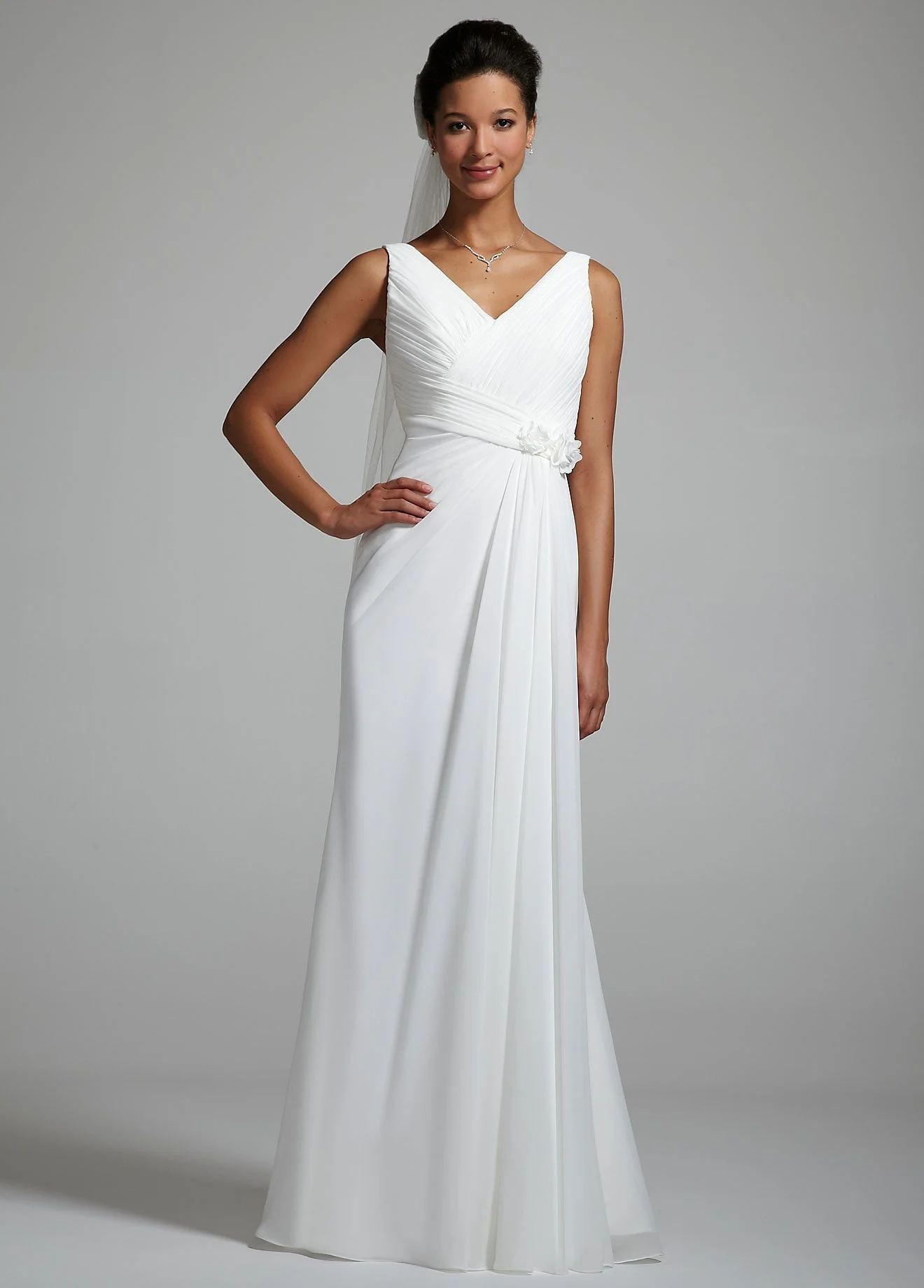 Chiffon Ruched Bodice Gown with Side Drape