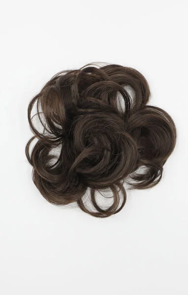 Chocolate Brown Synthetic Drawstring And Clip Wavy Scrunchie Bun - Sophie