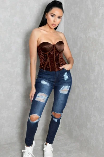 Chocolate Mesh Sparkle Corset Top - Virella